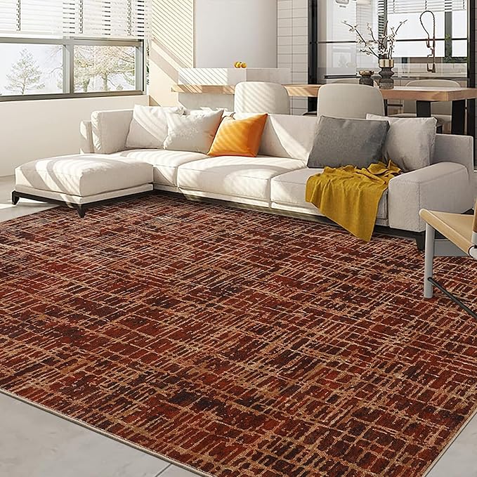 COZYLOOM Washable Rug 10x13 Area Rug for Bedroom Modern Living Room Rug Non Slip Abstract Large Area Rug Soft Non Shedding Throw Rugs Stain Resistant Carpet for Dining Room Nursery Red 10'x13'