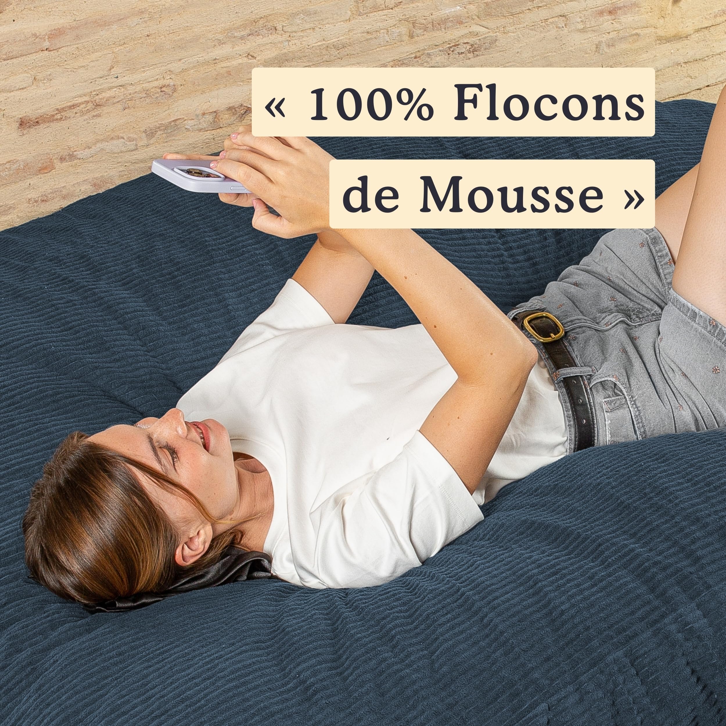 bananair Pouf Géant XXL d’Intérieur en Velours Côtelé 180x140 cm - Doux, Confortable, Déhoussable - Généreusement Rembourré, Détente Totale - Gros Pouf Lit pour Salon, Chambre Ado, Gamer (Bleu Nuit)