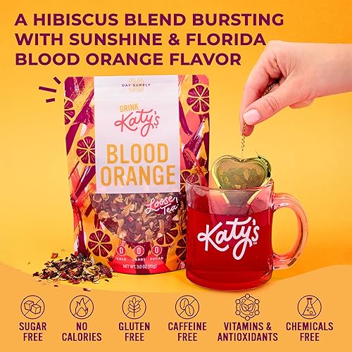 Vista 2 de Katy's Blood Orange - Té de hojas sueltas Té de hierbas afrutado y cítrico Cáscara de naranja e hibisco Té de frutas hidratante y sin cafeína