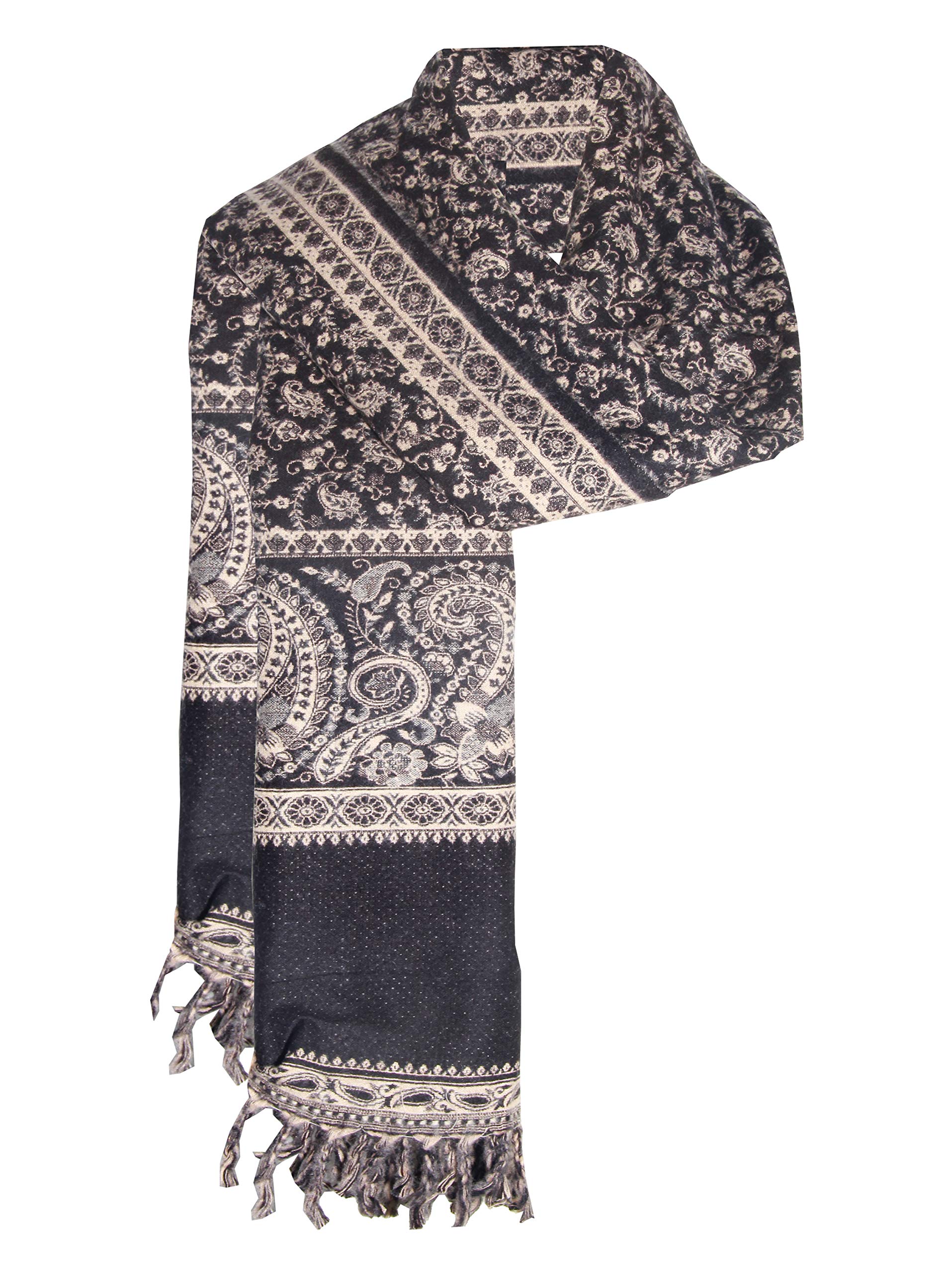 TIBET Warmer Winterschal aus reiner Yakwolle, Schal, Dekoration, Decke, Unisex, übergroß, wendbar, luxuriös, Geschenk, Schwarz / Beige, One size