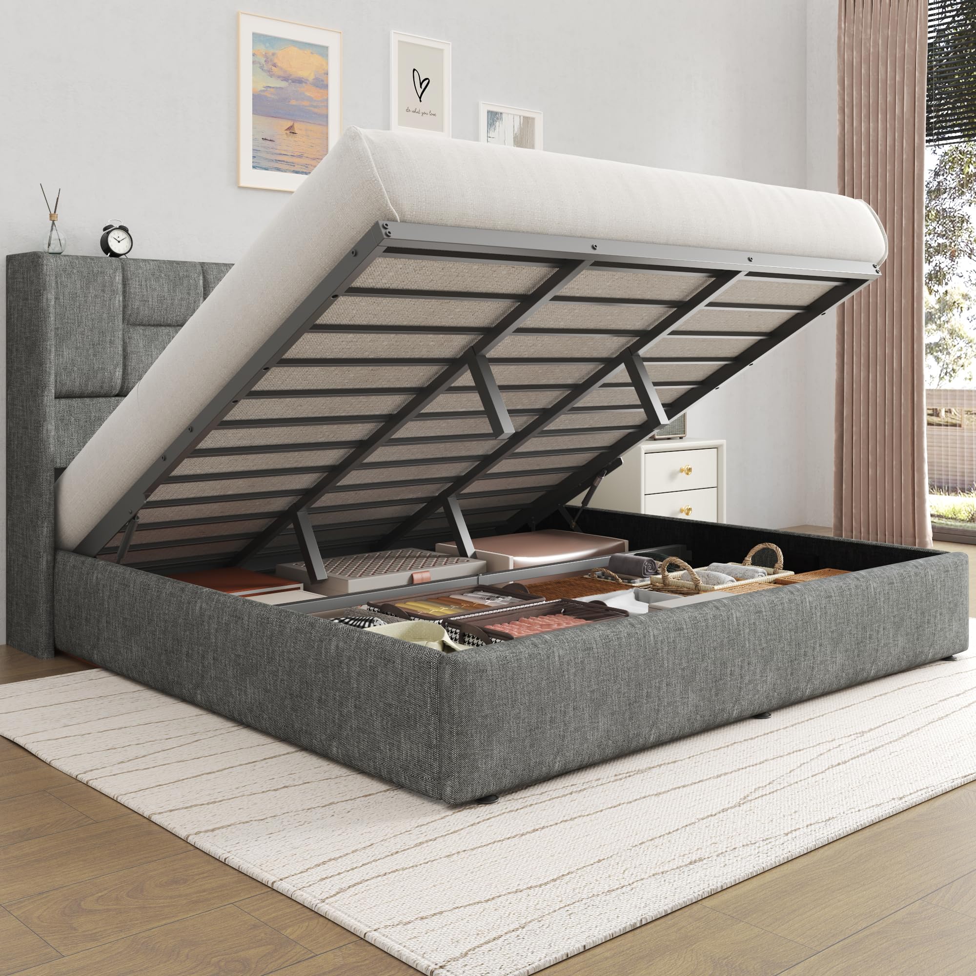 UHTN King Bed Frame with Hydraulic Gas Lift Storage