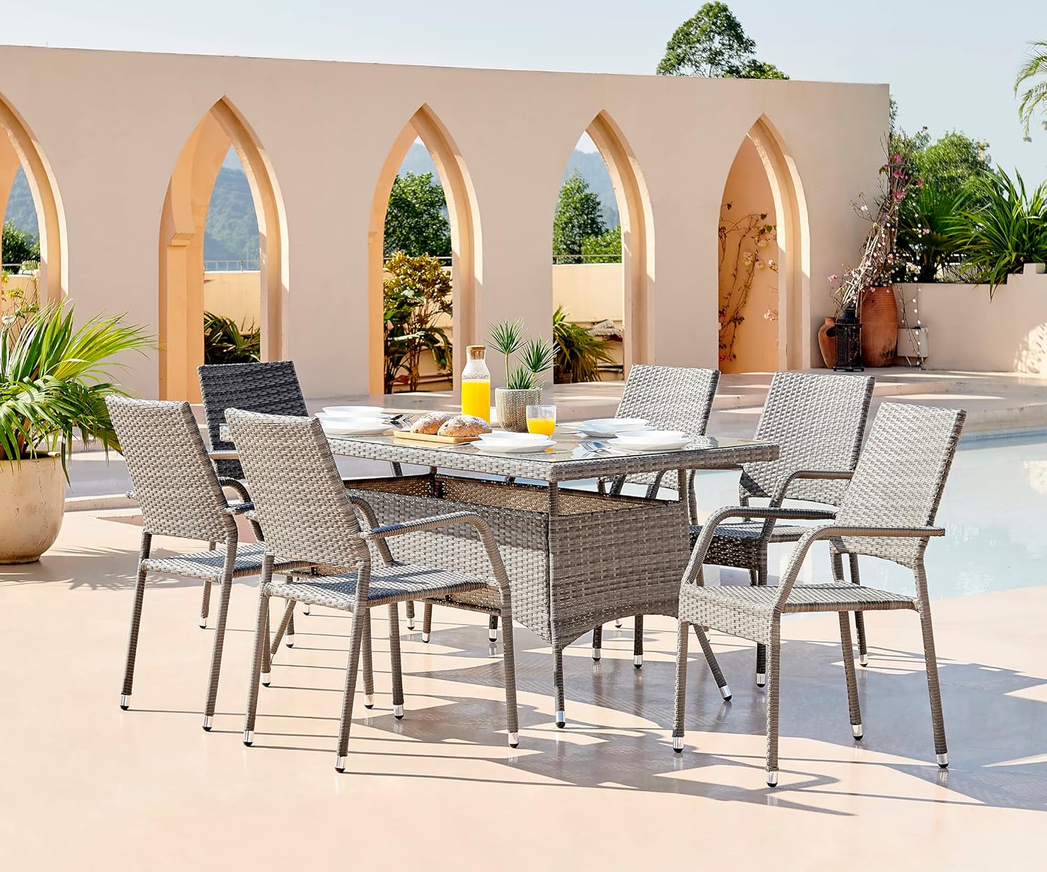 Furniturebox UK Antigua Grey 6 Seat Rattan Outdoor Garden Dining Set
