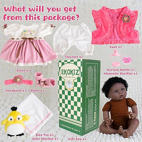 Miniatura 7 de EKOKIZ Muñecas de bebé realistas Reborn de 22 pulgadas, muñeca de bebé de la vida real, cuerpo de tela suave, muñeca de bebé recién nacida con ropa