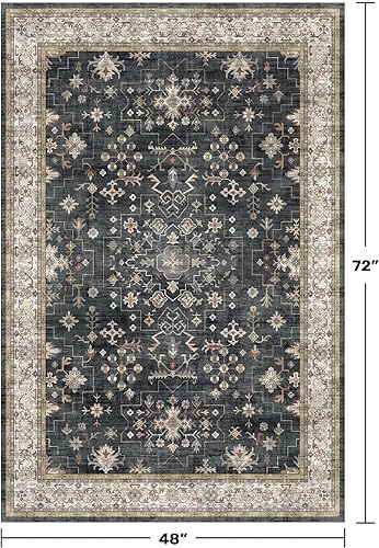 Miniatura 475 de Alfombra Boho Negra para Sala de Estar - Alfombra de Área Lavable de 10x14 Pies, Alfombras de Comedor para Debajo de la Mesa, Alfombra Suave de Pelo