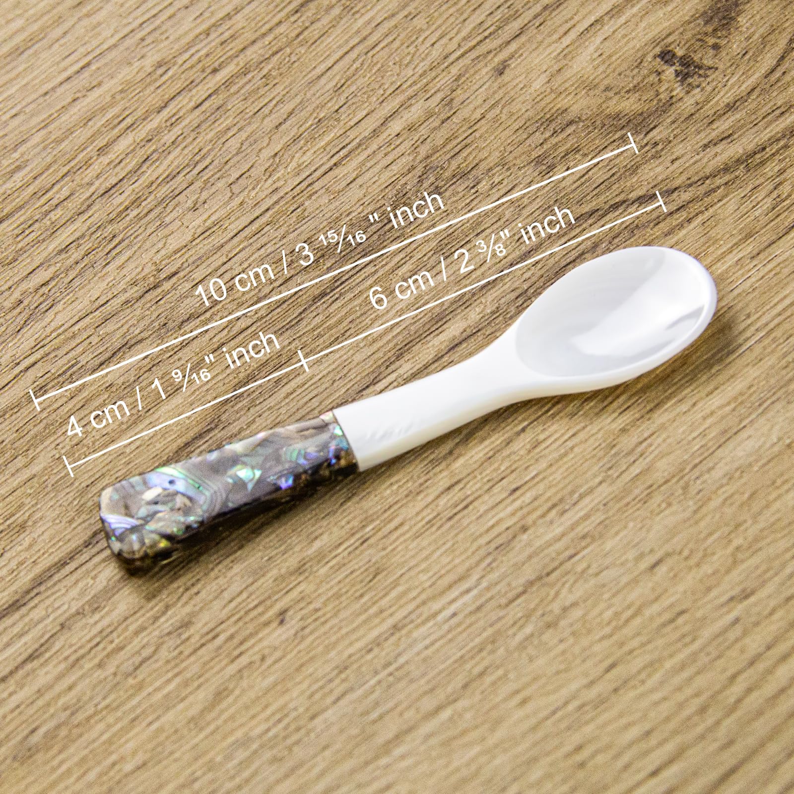 DUEBEL Set di 6 cucchiai da caviale con manico in abalone da 10,2 cm, in madreperla, per servire caviale, servire uova, catering, derorazione, stoviglie per ristoranti