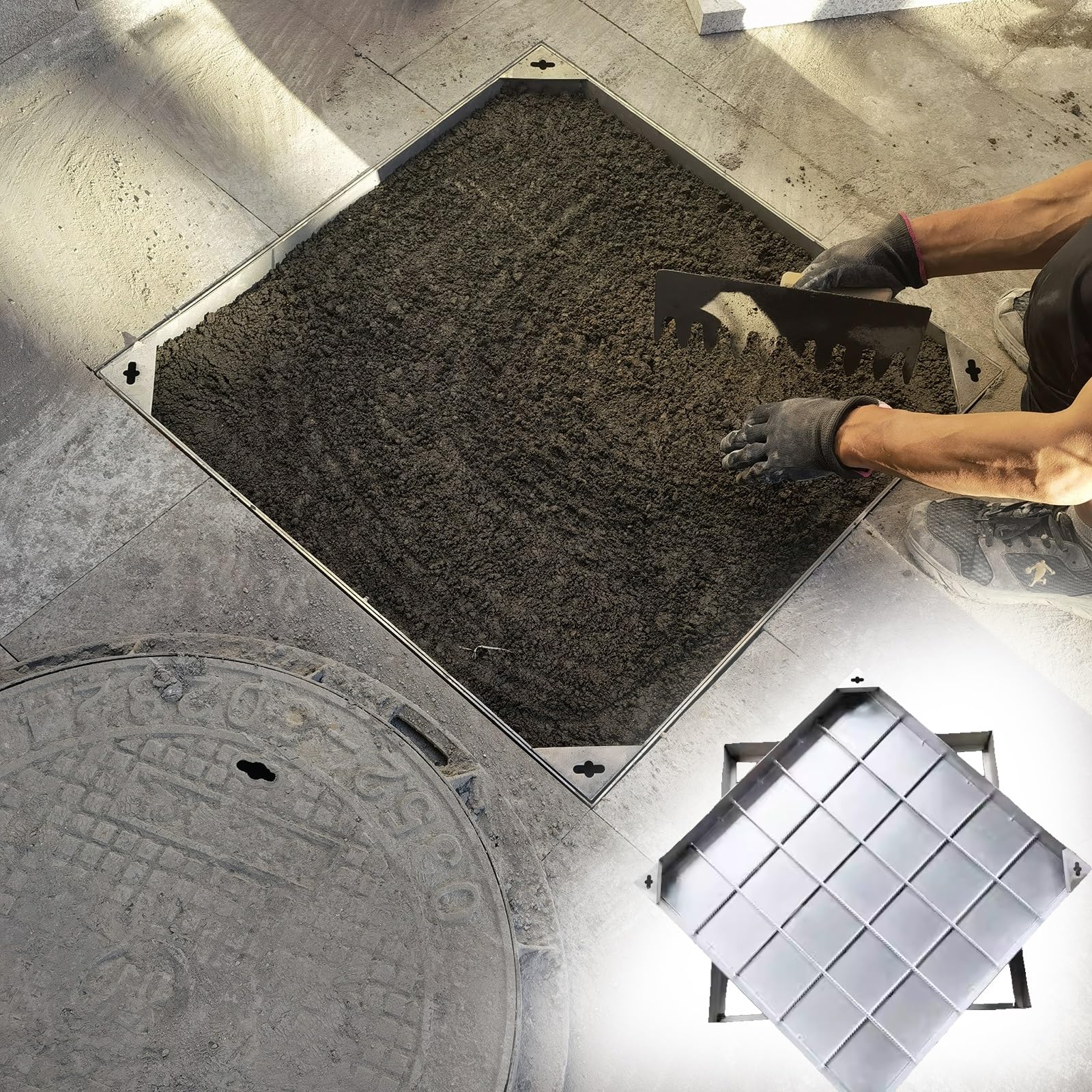 GJMSSMY Recessed Manhole Cover block paving invisible frame PVC material square lid driveway cover garden pa
