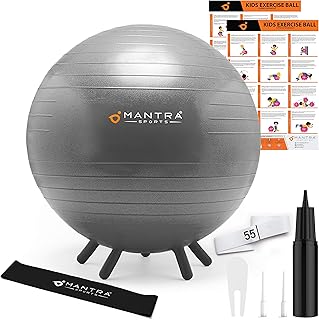 Pelota de Pilates, Yoga, Fitness y Gimnasio | Balón de Ejercicio | Bola Fitball para Niños - 45cm / 55cm Silla de Escritorio Pelota Equilibrio para Casa y Aulas con Guías, Banda Resistencia y Bomba