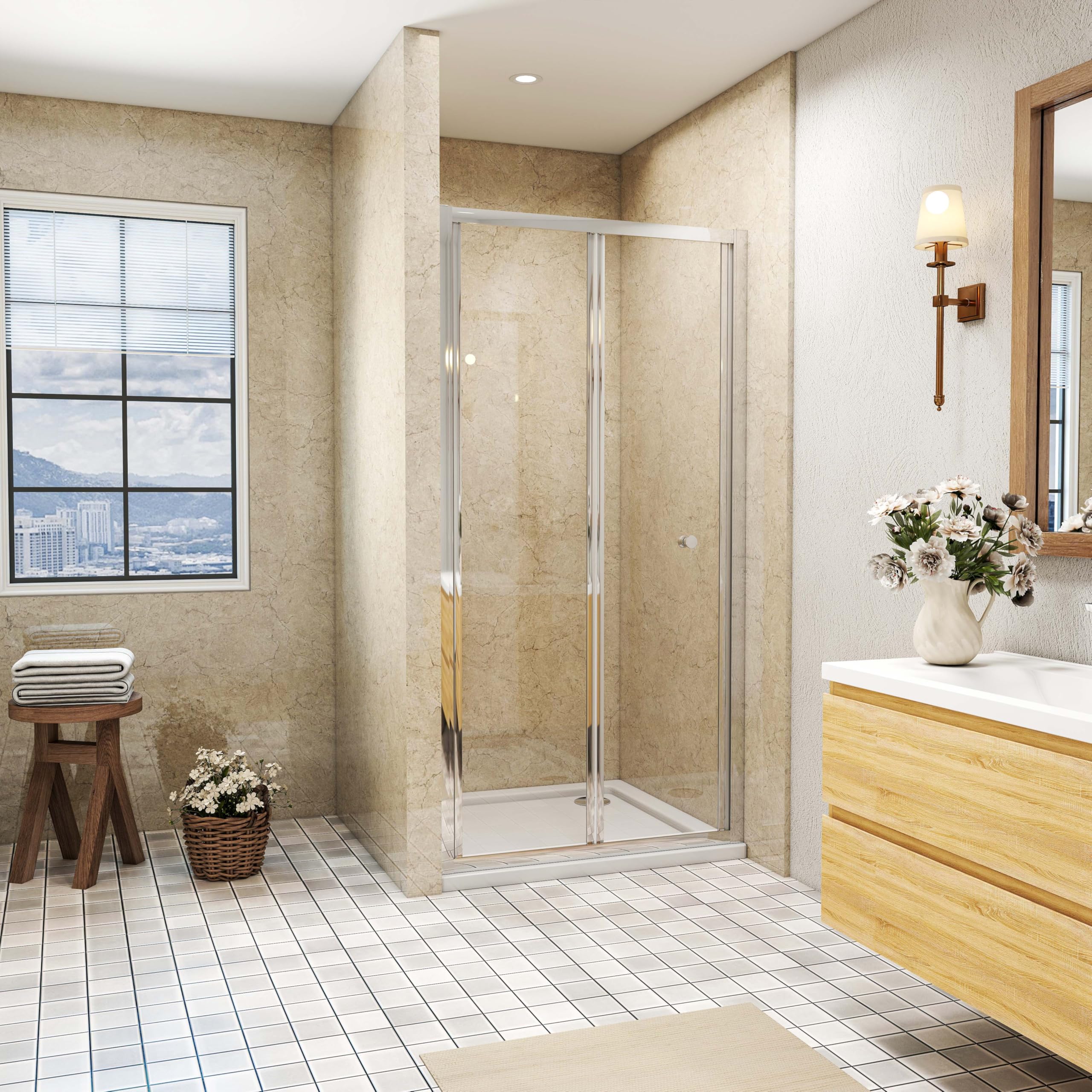 SLINE SANITARY Bathroom Walk in Frame Bi Fold Shower Enclosure Shower Door Screen Safety Glass 800mm