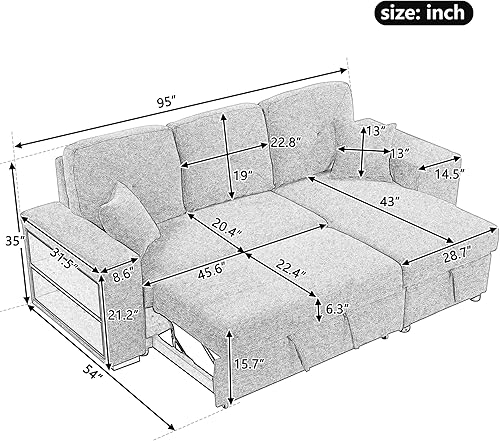Miniatura 2 de Bellemave Sofá cama extraíble en forma de L, sofá modular reversible, sofá tapizado de 95 pulgadas con diván de almacenamiento y 2 taburetes para
