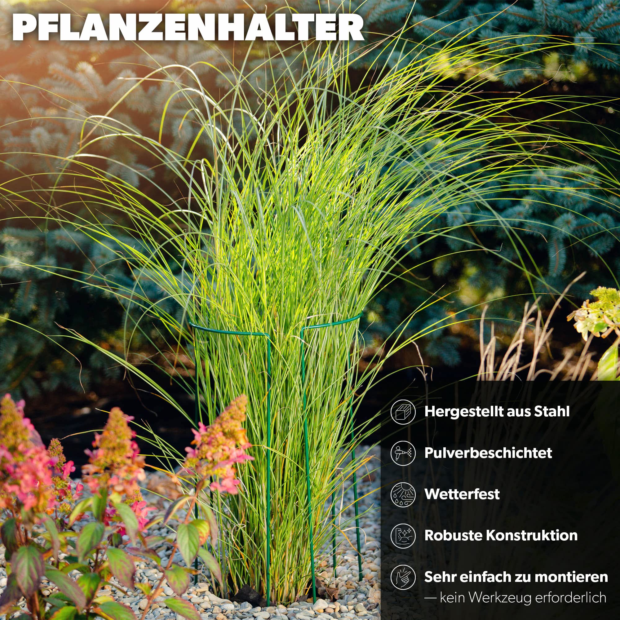 KADAX Lot de 3 Supports de Plantes en Acier Semi-Circulaire pour Plantes de Jardin résistant aux intempéries - Support pour Plantes - Support de Plantes Support autoportant (Hauteur : 115 cm)