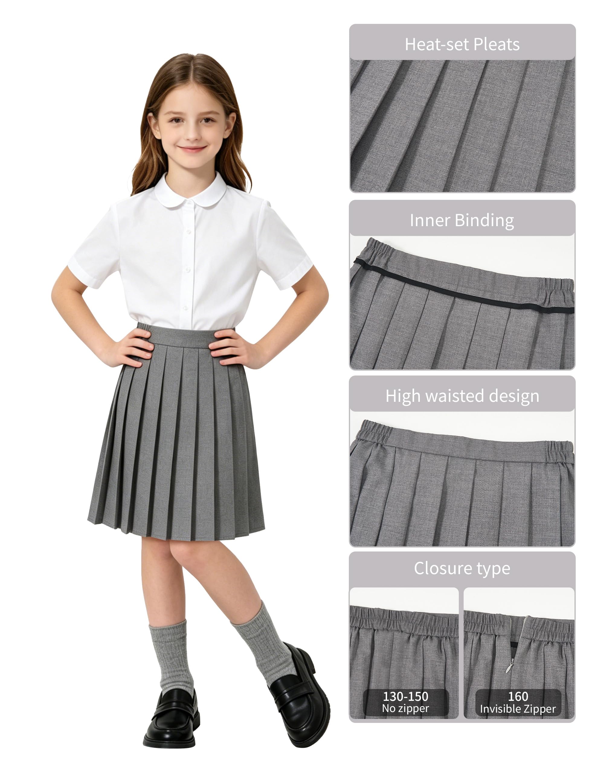 LOLANTA Gonna a pieghe per la scuola, da bambina, linea ad A, lunghezza al ginocchio, con elastico in vita, 8-13 anni