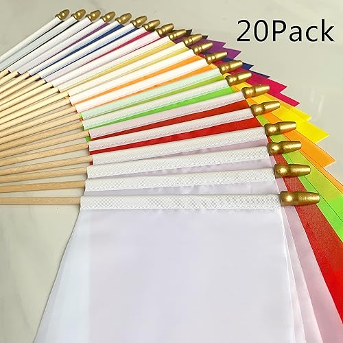 Miniatura 6 de Paquete de 20 banderas de sublimación en blanco de color sólido en palo de madera, pequeñas, lisas, blanco, rojo, azul, amarillo, verde, naranja,