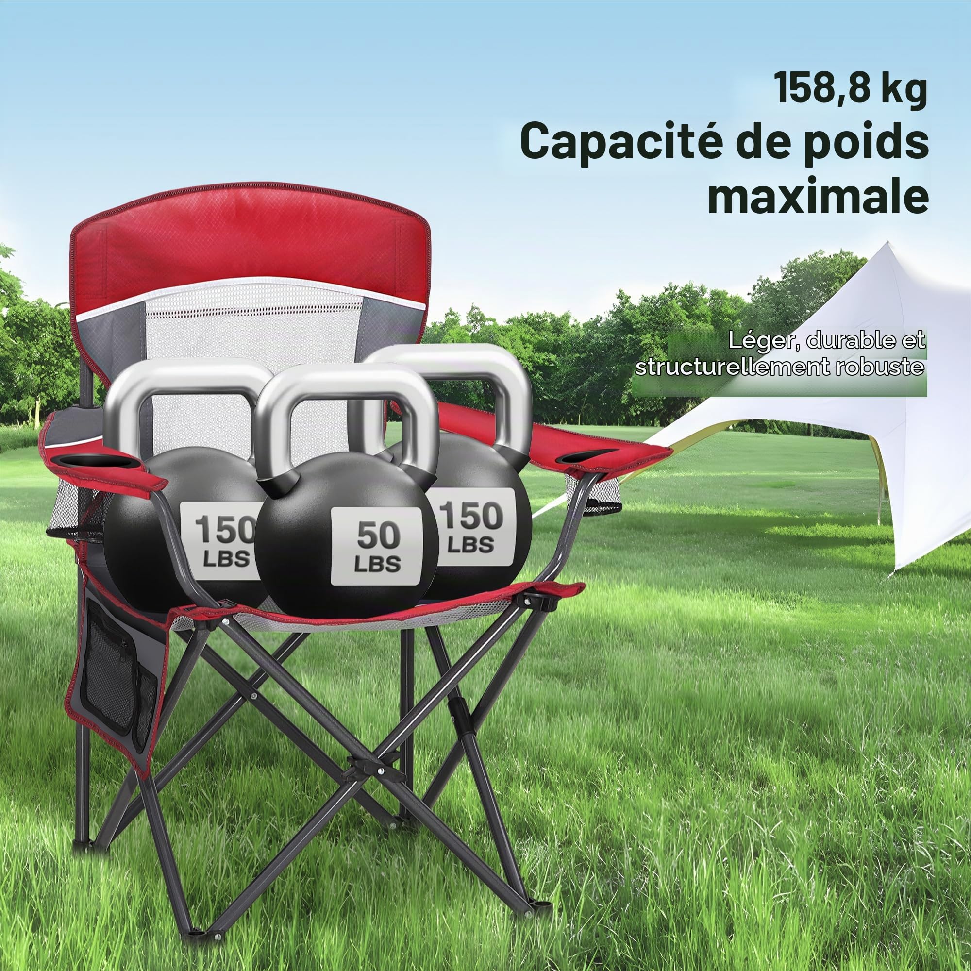 High Point Sports Chaise de Camping Pliante Portable avec Dossier en Maille, Chaise de Camping Rouge 150KG, Chaise de Pêche, Chaise d'extérieur, Jardin, Terrasse