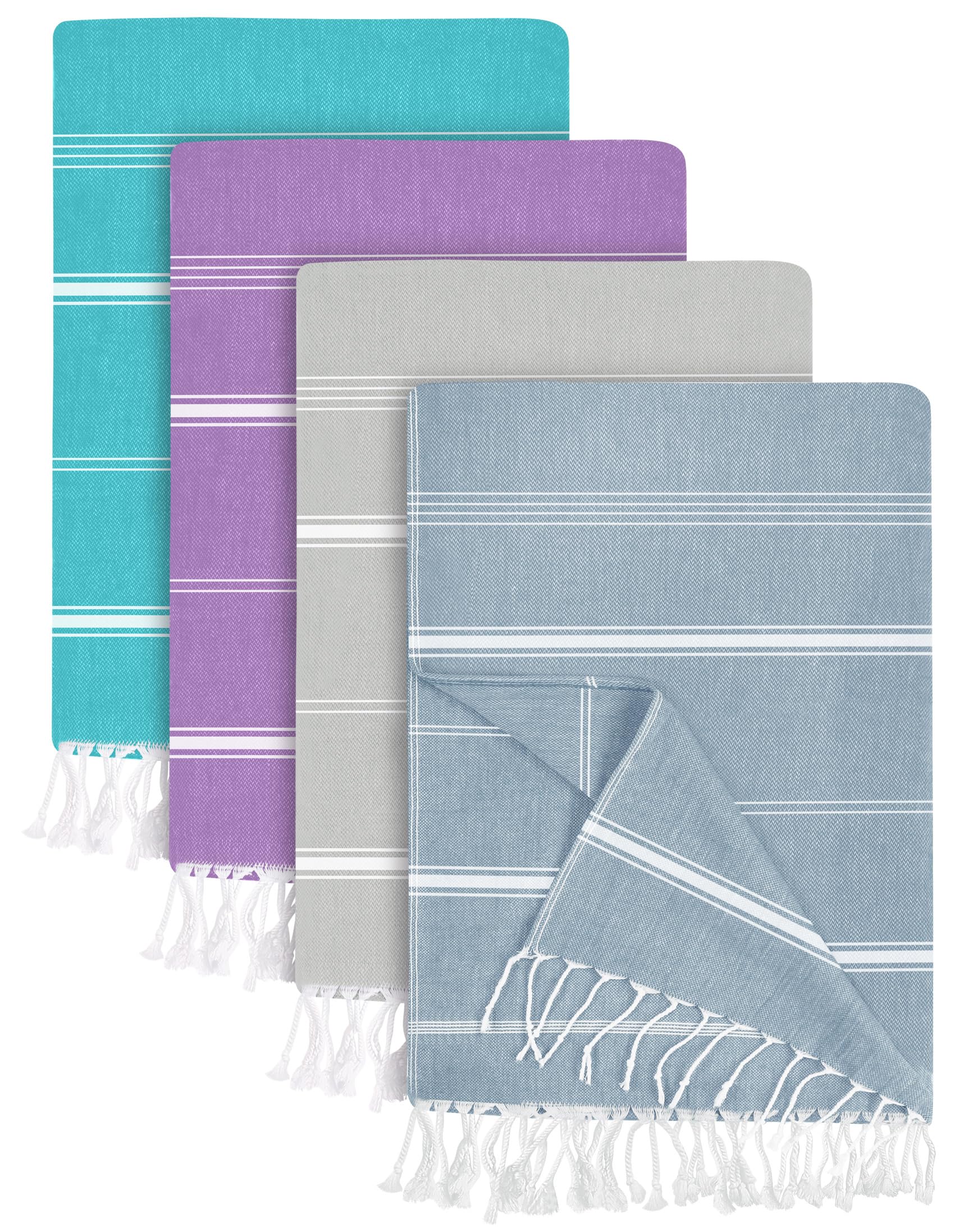 Utopia Towels Pack of 4 Turkish Beach Towel, 40x72 Inches, Oversized 100% Cotton Sand Free Lightweight, Quick-Dry Beach Blanket, Extra Large Towels for Travel & Pool,Denim Blue,Cool Grey,Purple,Teal