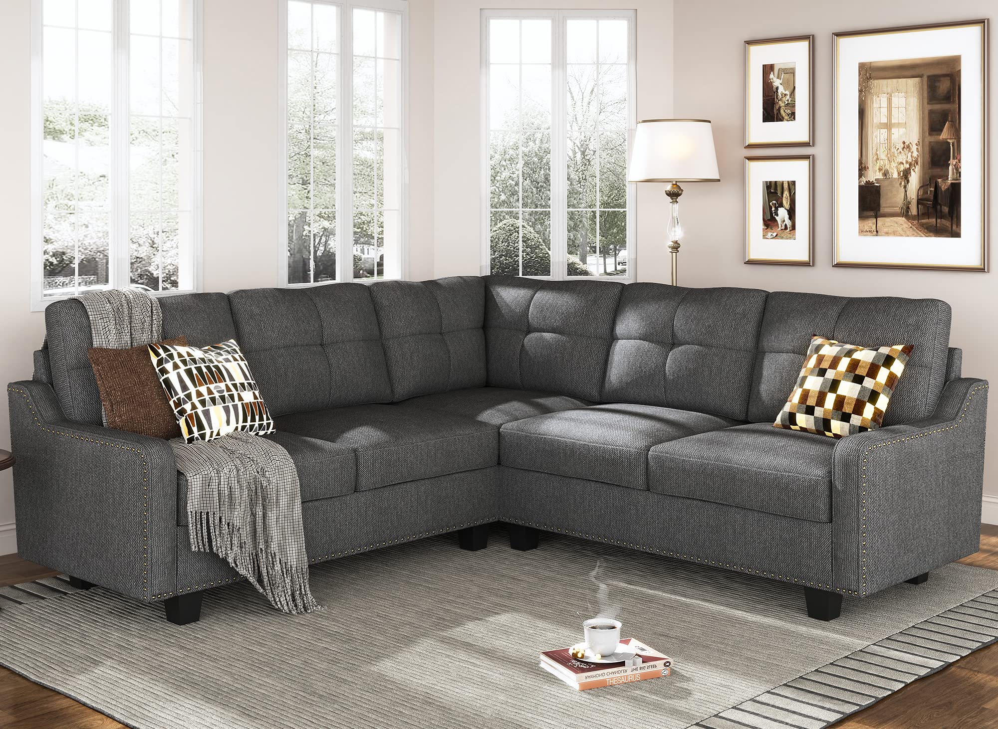 Convertible Sectional Sofa, L Shaped Couch, Reversible 4 Seat Corner Sofa for Small Apartment,Dark Grey