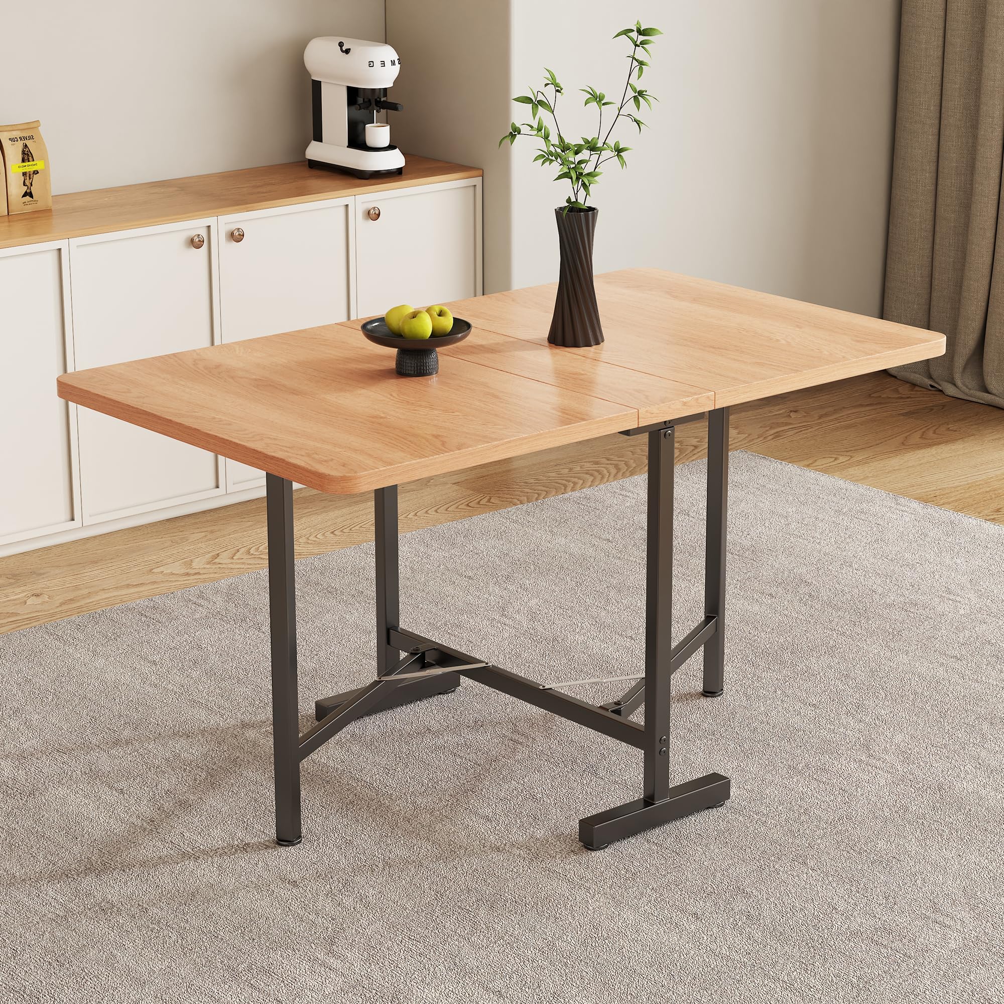 SUKY Mesa de comedor extensible de 120 cm x 80 cm, elegante, moderna, minimalista, natural, plegable y almacenada, soporte de aleación de alta resistencia, roble blanco americano