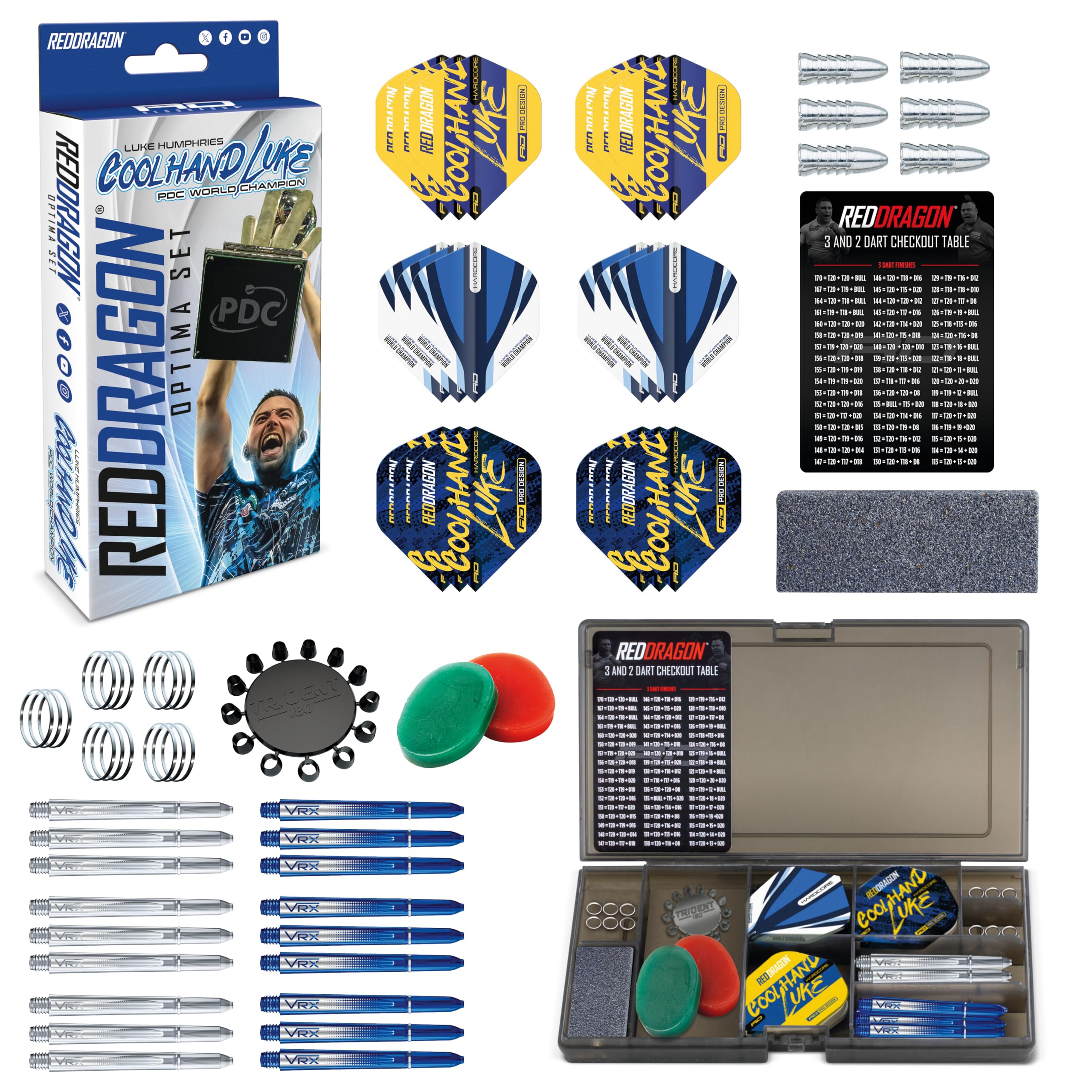 RED DRAGON Darts–Luke Humphries - Coolhand Optima Multi Accessory Pack–Professional Darts Kit with Dart Flights, Shafts, Flight Savers, Checkout Card & Storage Case For Darts Accessories — image 1