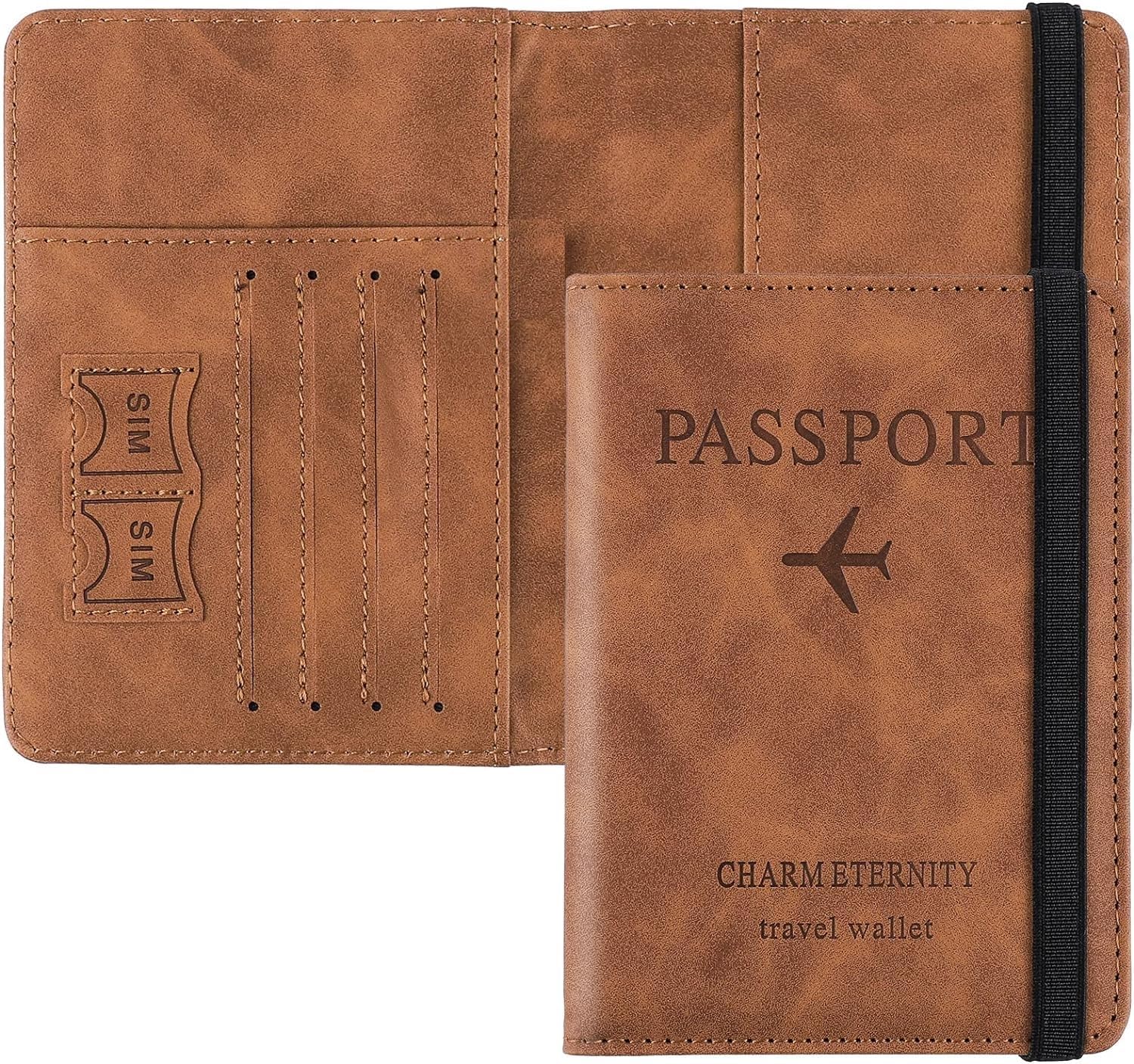 Passport Holder Cover, Travel Wallet Organiser, Passport Case with PU Leather, Travel Document Holder for Men & Women (Brown)-image-48