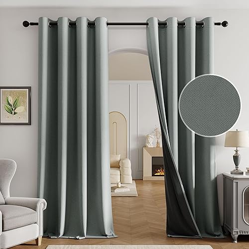 Miniatura 14 de Beauoop - Juego de 2 cortinas 100% opacas de 84 pulgadas de largo para dormitorio y sala de estar, textura de lino beige, cortinas de oscurecimiento