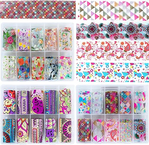 Miniatura 7 de Juego de calcomanías de transferencia de papel de aluminio, suministros de relleno de resina, 30 rollos de flores láser, retro bohemio, geometría de