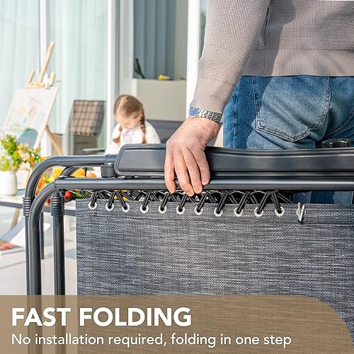 Vista 7 de Devoko Juego de 2 sillas reclinables ajustables plegables para patio con gravedad cero para el jardín con almohada Doble gris.