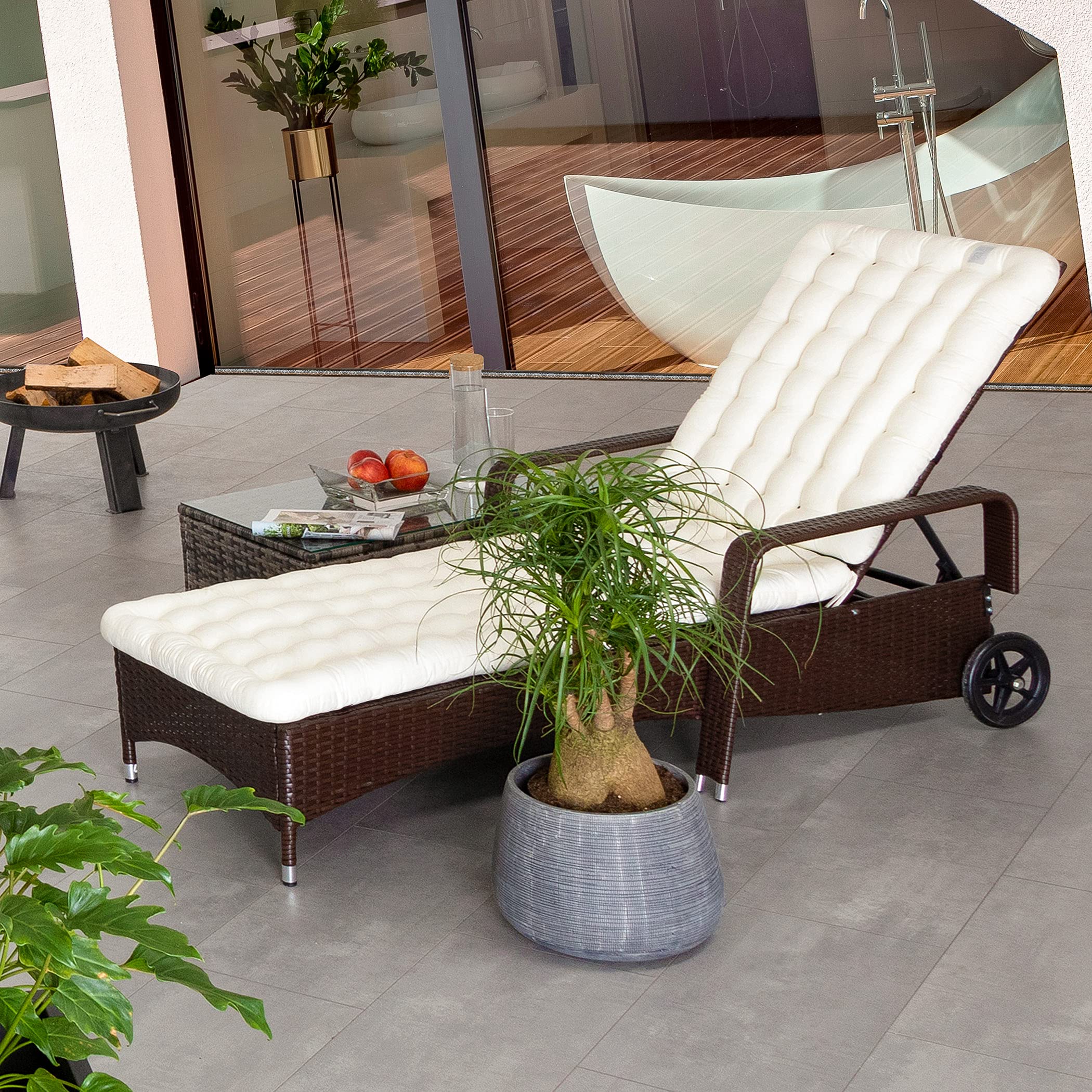 HAVE A SEAT Luxury - Liegenauflage, Auflage Gartenliege (Weiß) 200 x 60 cm, 8 cm dick, Waschbar bei 95°C, Orthopädisch, Bequeme Polsterauflage für Sonnenliege, Liegestuhl, Relaxliege