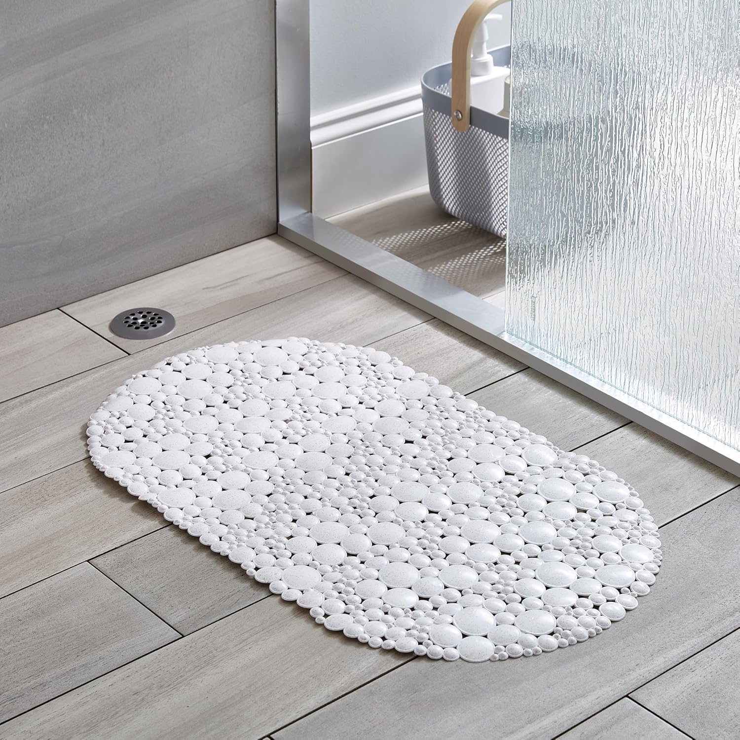 Bath Bliss Natural Plant Based Fibers Bathmat | Self Draining | Non-Slip | Backing | Shower and Bath Tub Accessories | White