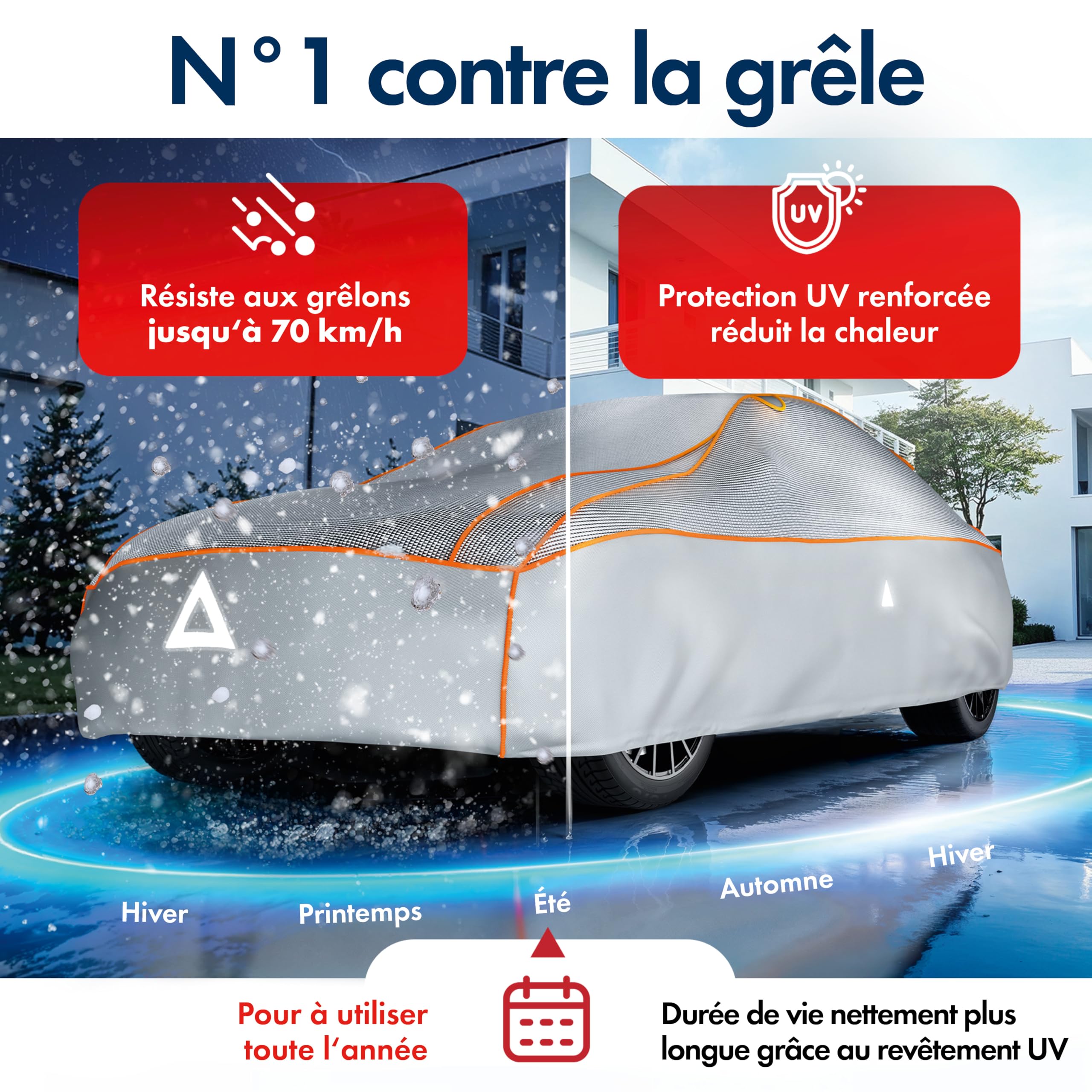WALSER Premium Bâche de Protection Contre la grêle pour Voiture, bâche de Protection Contre la grêle pour Voiture en EPE Sun Protect avec Protection UV, Housse de Garage 100% imperméable Taille 2