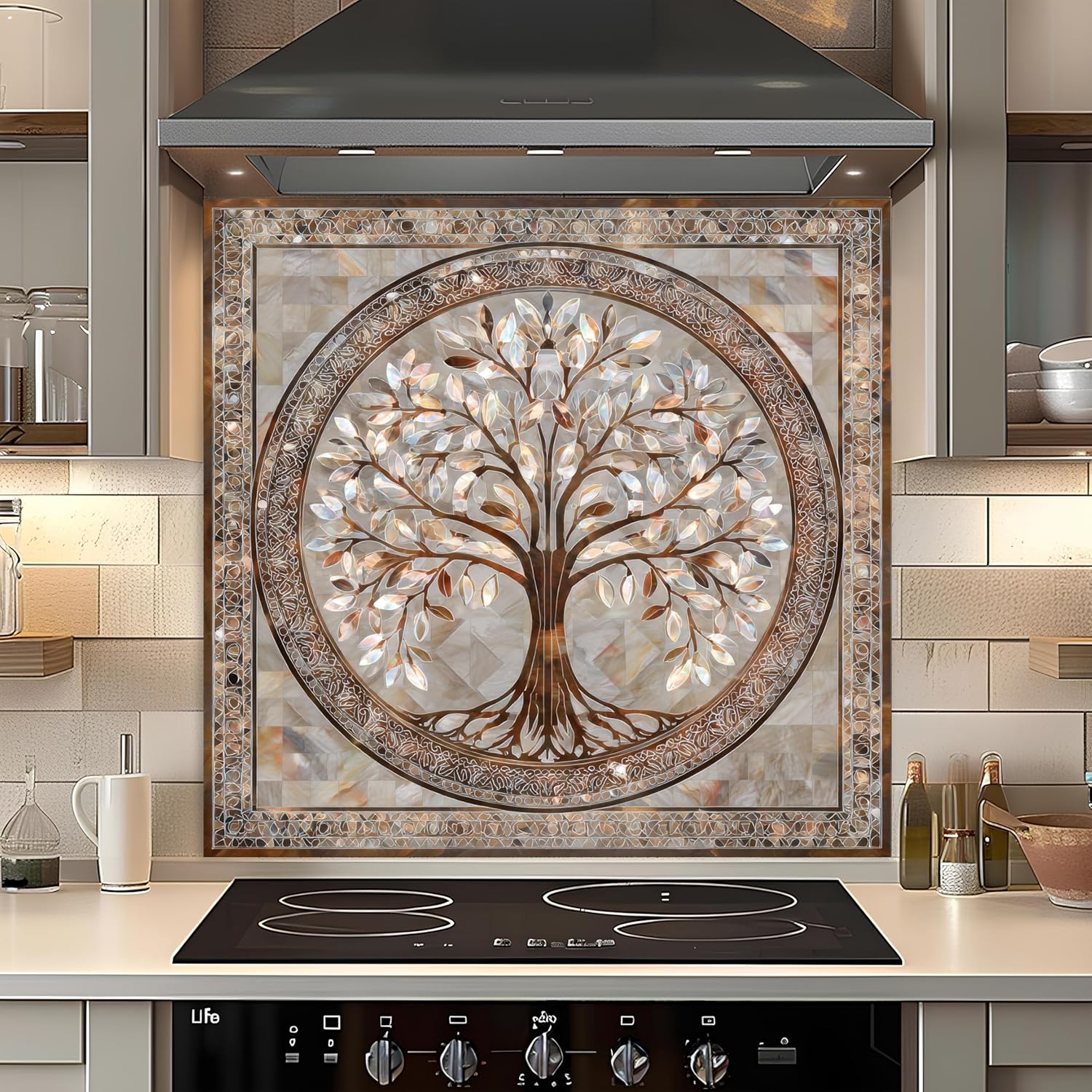 Tree Tempered Glass Backsplash for Kitchen, Glass Backsplash, Easy to Clean Custom Stove Backsplash, Heat & Scratch Resistant Kitchen Backsplash, Multi-Mount Installation Farmhouse Kitchen Backsplash