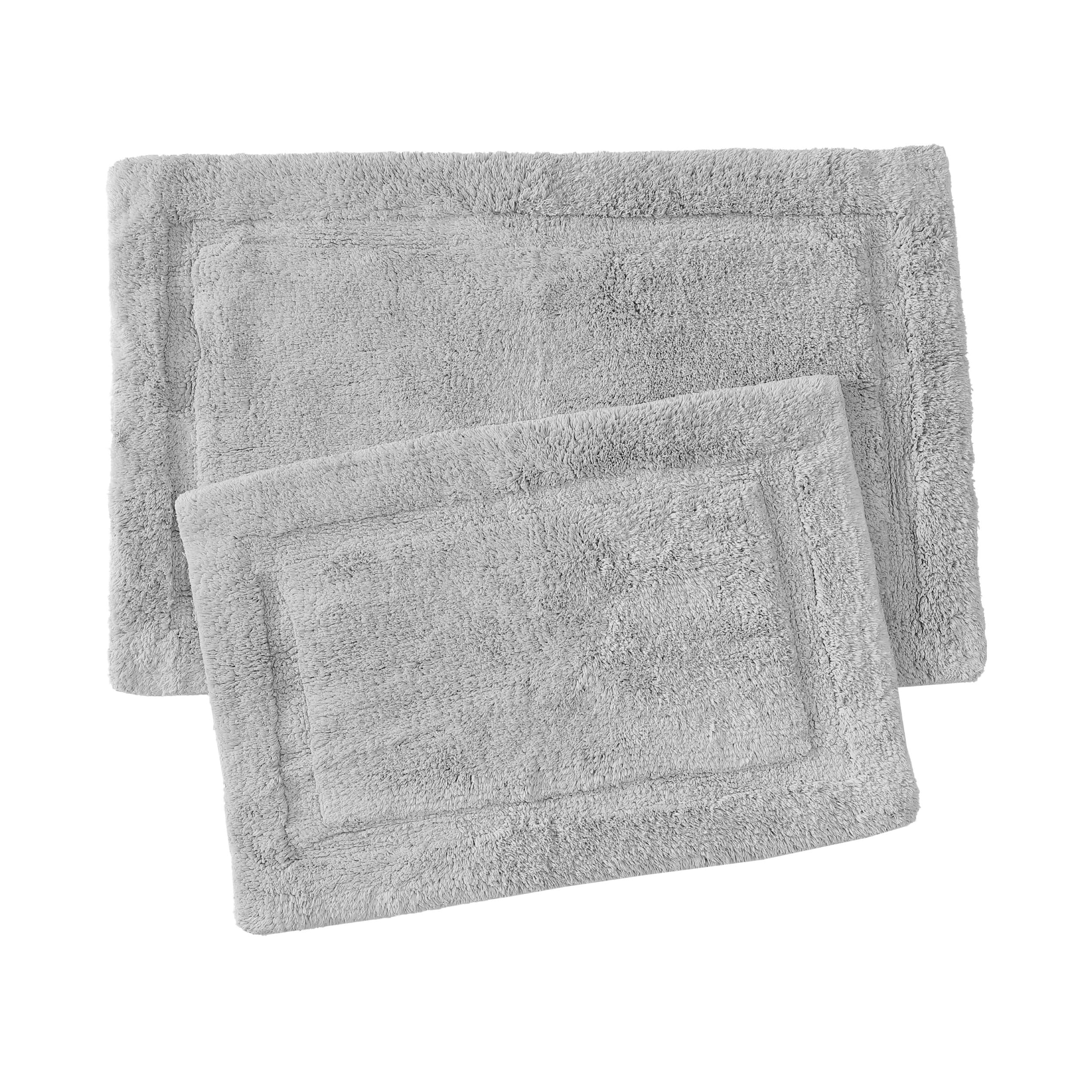 Jean Pierre New York Lydia Border Badematte, 100 % Baumwolle, rutschfest, 43,2 x 61 cm und 50,8 x 81,3 cm, Grau, 2-teiliges Set