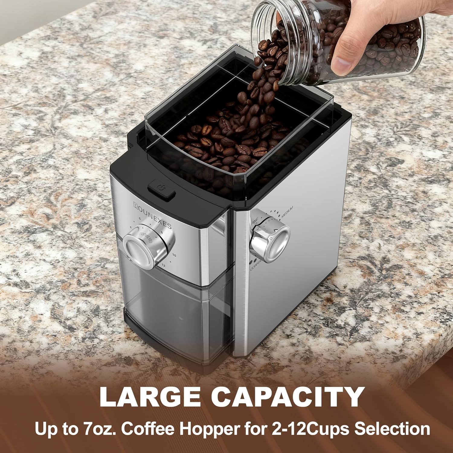 Electric Burr Coffee Grinder, Coffee Beans Grinder with 17 Grind Settings, 8.82oz Hopper, Compact for Espresso, Drip, French Press, and Travel Brewing