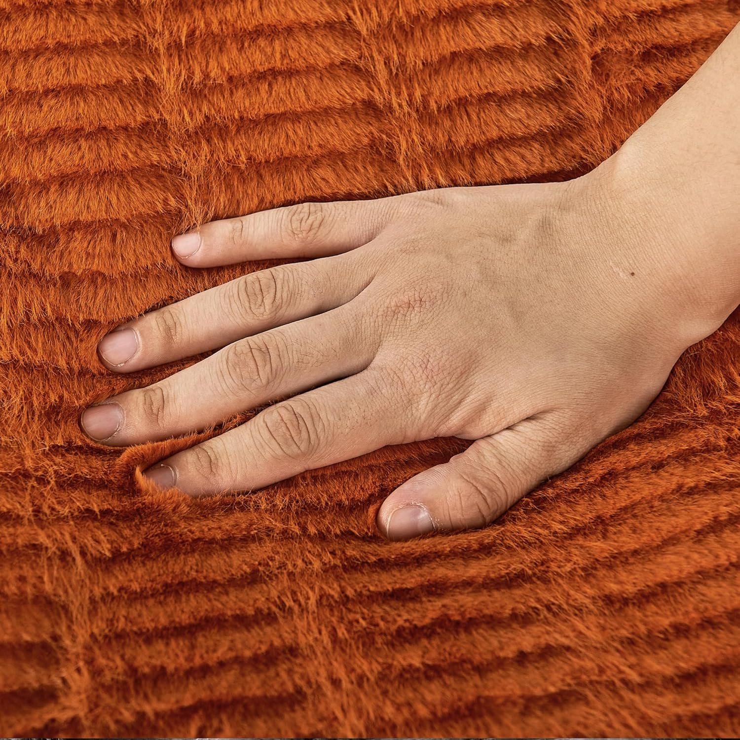 Shaggy Ripple Striped Throw Blanket for Couch – 680GSM Luxury Minky Faux Fur Reversible to Cozy Velvet - Soft Fluffy Plush Warm Blanket for Sofa Bed Chair, 50"x60", Burnt Orange