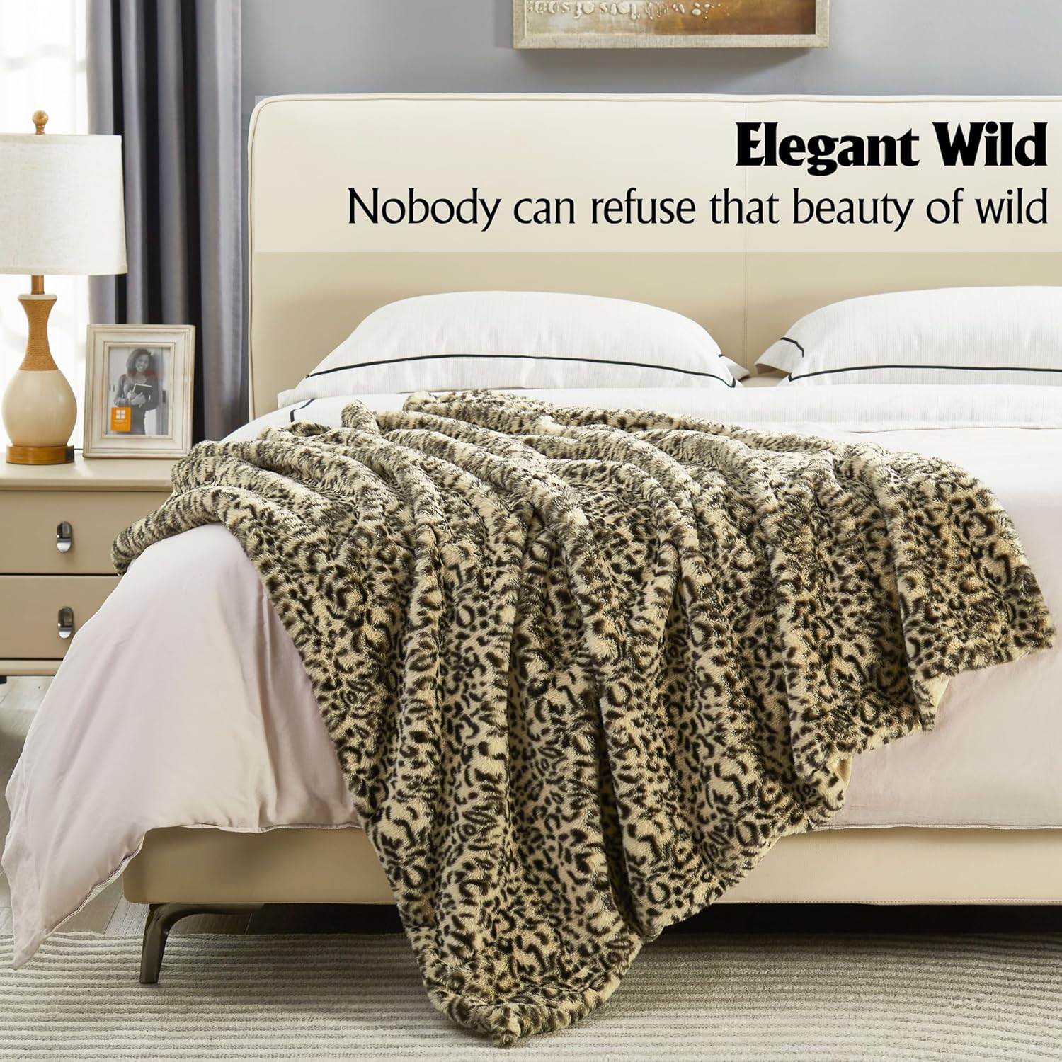 JONIYEAR Decorative Brown Leopard Print Faux Rabbit Fur Throw Blanket for Couch 50" x 60",Double Sided Soft Thick Warm Cheetah Blankets for Winter, Cute Cozy Plush Animal Printed Blanket for Women - Image 3