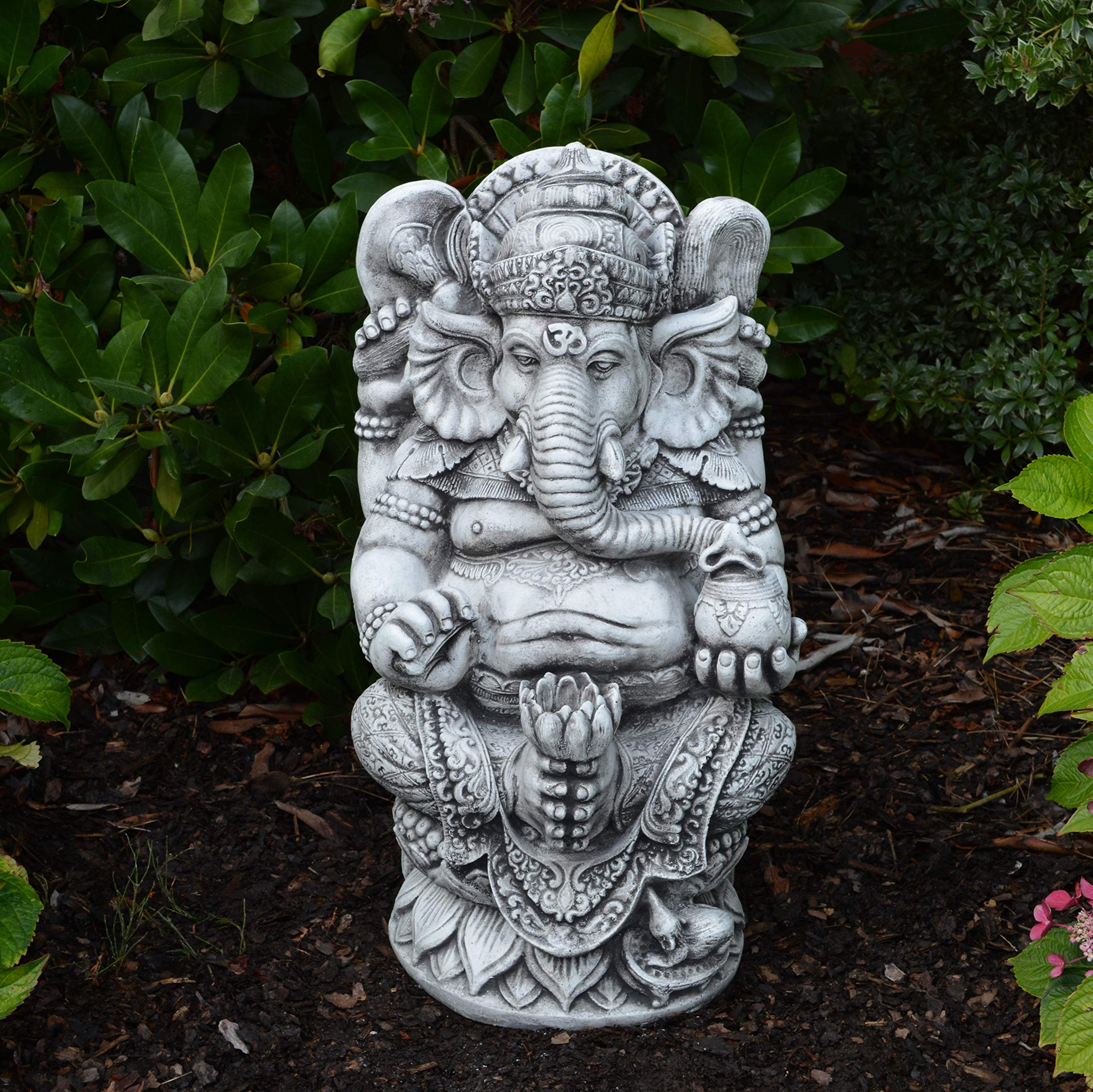 gartendekoparadies.de Massive Große Ganesha Statue Hinduismus Gott aus Steinguss Frostfest Schwarz