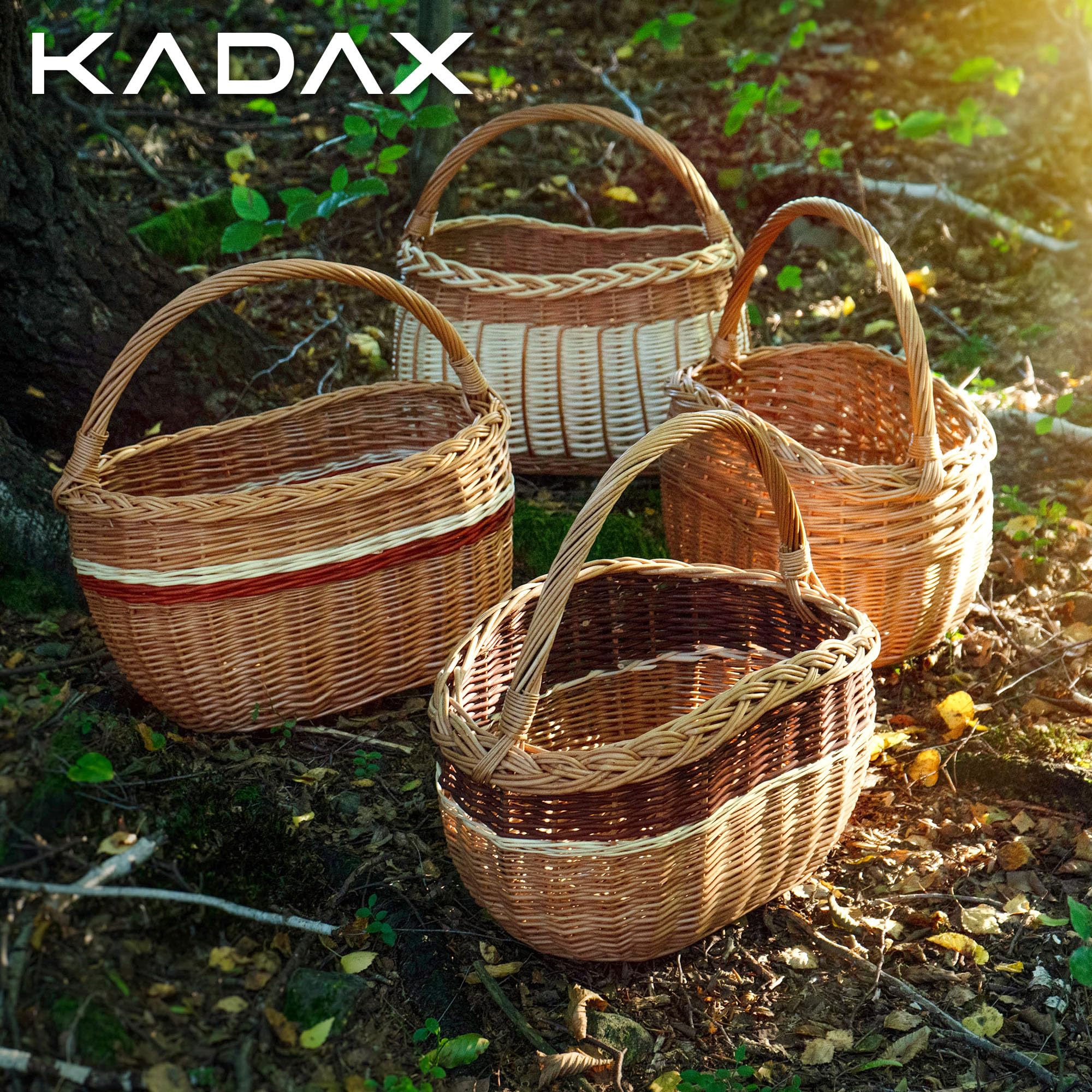 KADAX Panier en Osier Ovale pour Champignons, Shopping, Pique-Nique - Robuste avec Poignée - pour Bouteilles, Jardin et Transport (Mélange, 43 x 30 x)