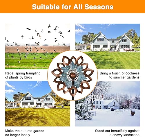 Miniatura 6 de Molinillos solares de viento para exteriores, 74 pulgadas, esculturas de viento de metal cinético y molino de viento para decoración de jardín (LED