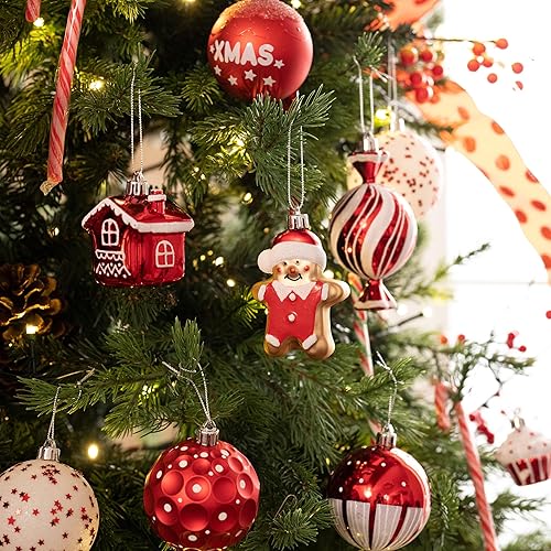 Miniatura 2 de Valery Madelyn Juego de adornos para árbol de Navidad, 70 unidades de bastón de caramelo rojo y blanco inastillables, decoración de árbol de Navidad
