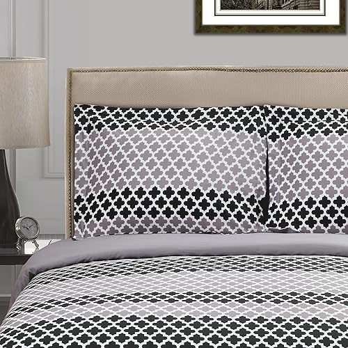 Miniatura 5 de SUPERIOR Sutton - Juego de funda de edredón, tamaño matrimonialqueen, negrogris