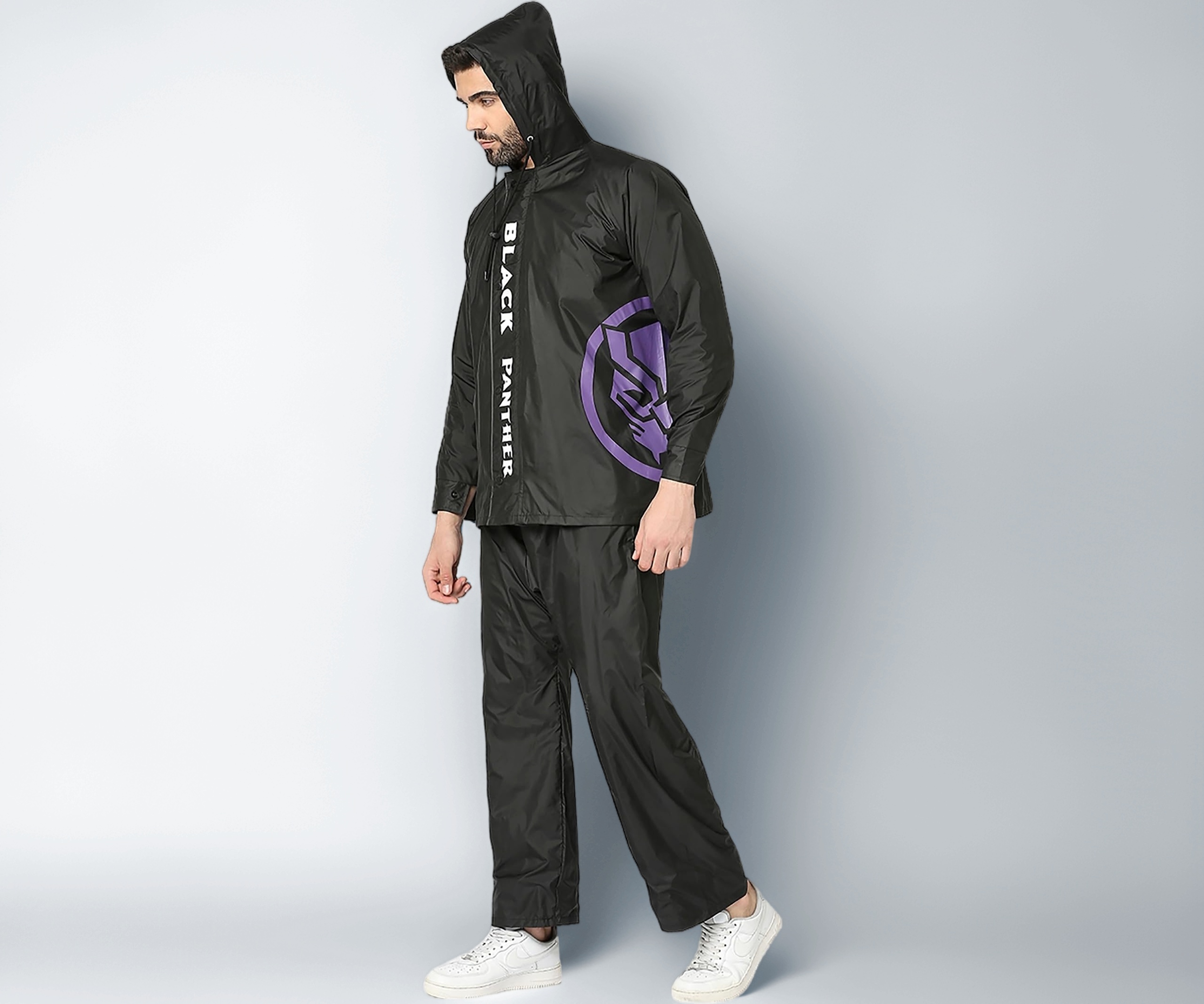 Citizen Black Panther Reversible Raincoat for Men with Waterproof Pant, Inbuilt Hood & Carry Bag | Durable & Lightweight Rainsuit | Black