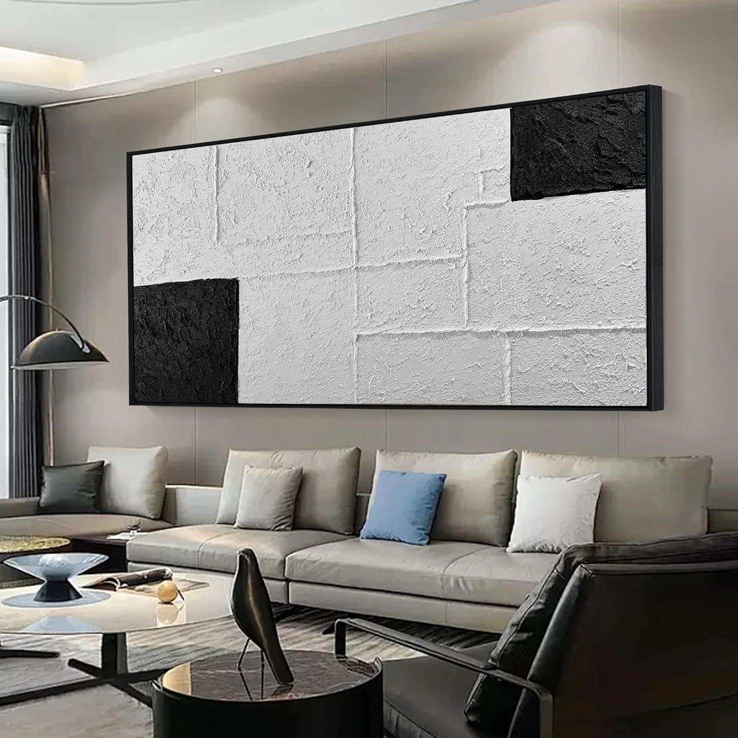 Trogonup Black and White Abstract Textured Wall Art for Living Room Rectangle Painting Large Modern Artwork for Bedroom Home Office Ready to Hang 20"x40"