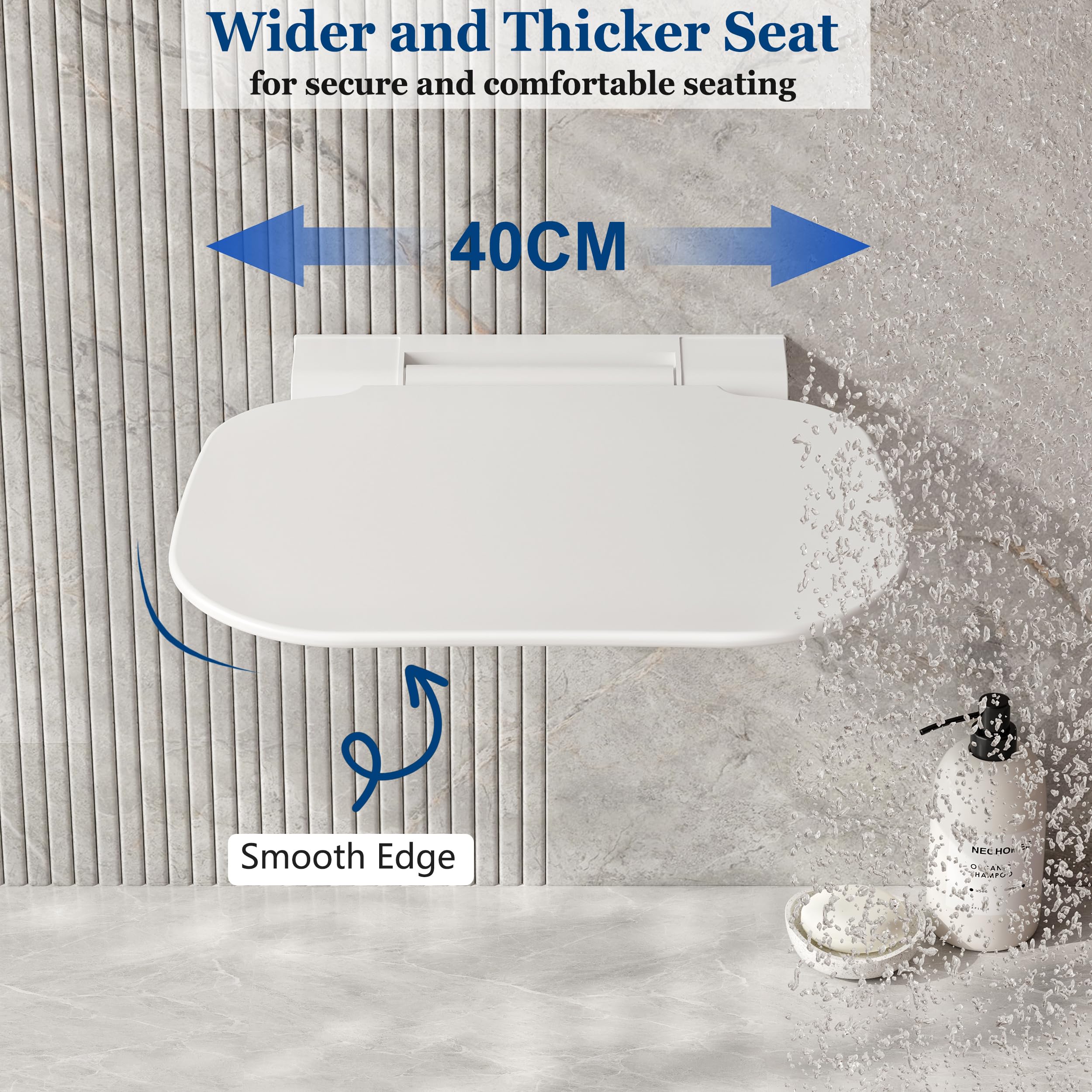 Asiento de ducha plegable montado en la pared, silla de ducha plegable, soporta hasta 200 kg, con UF, asiento de ducha extraancho para personas mayores, taburete antideslizante para ducha, 40