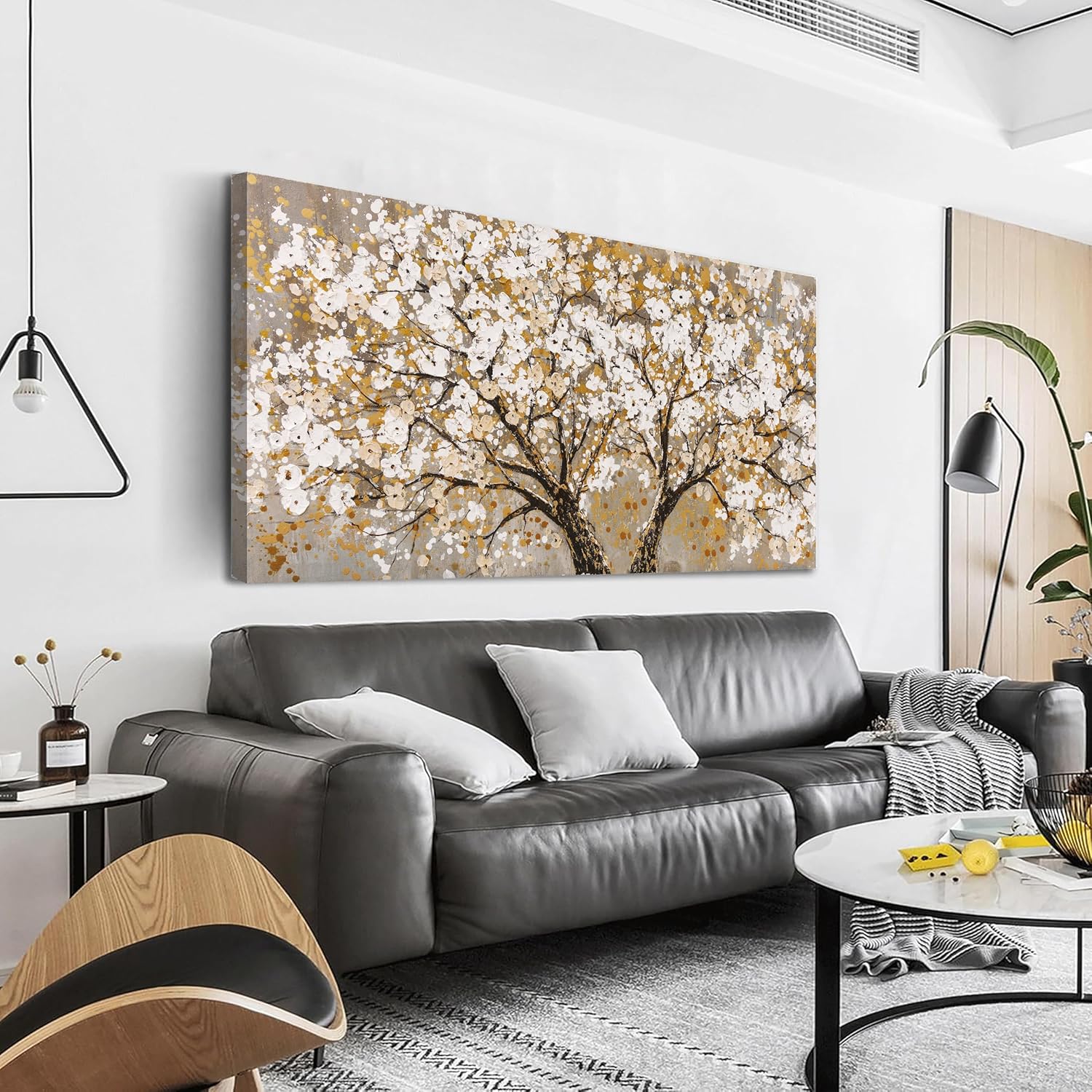 Canvas Wall Art Decor Large Canvas Wall Pctures For Living Room Tree of Life Wall Art Decor Fall Textured Wall Art Autumn White Wall Art Prints Large Art Work For Bedroom Office Kitchen Wall Decor 29"x58" Yellow Wrapped Canvas 58L" x 29W"