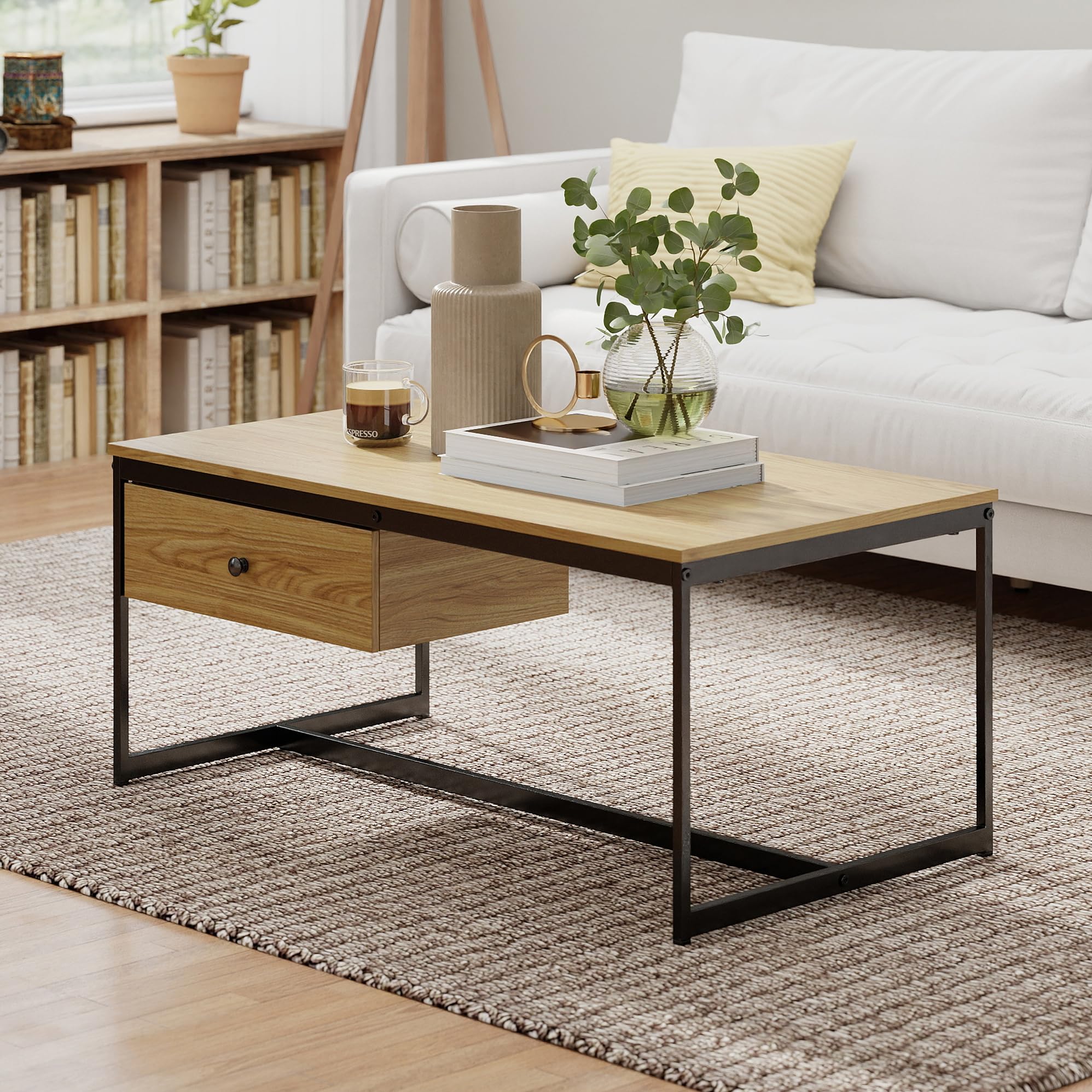Amazon.com: Manora Minimalist Coffee Table with Drawer, Modern