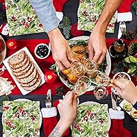 Vista 7 de AnyDesign - Servilleta de papel de Navidad de 6.5 x 6.5 pulgadas con muérdago en acuarela, servilleta desechable para decoración de fiestas