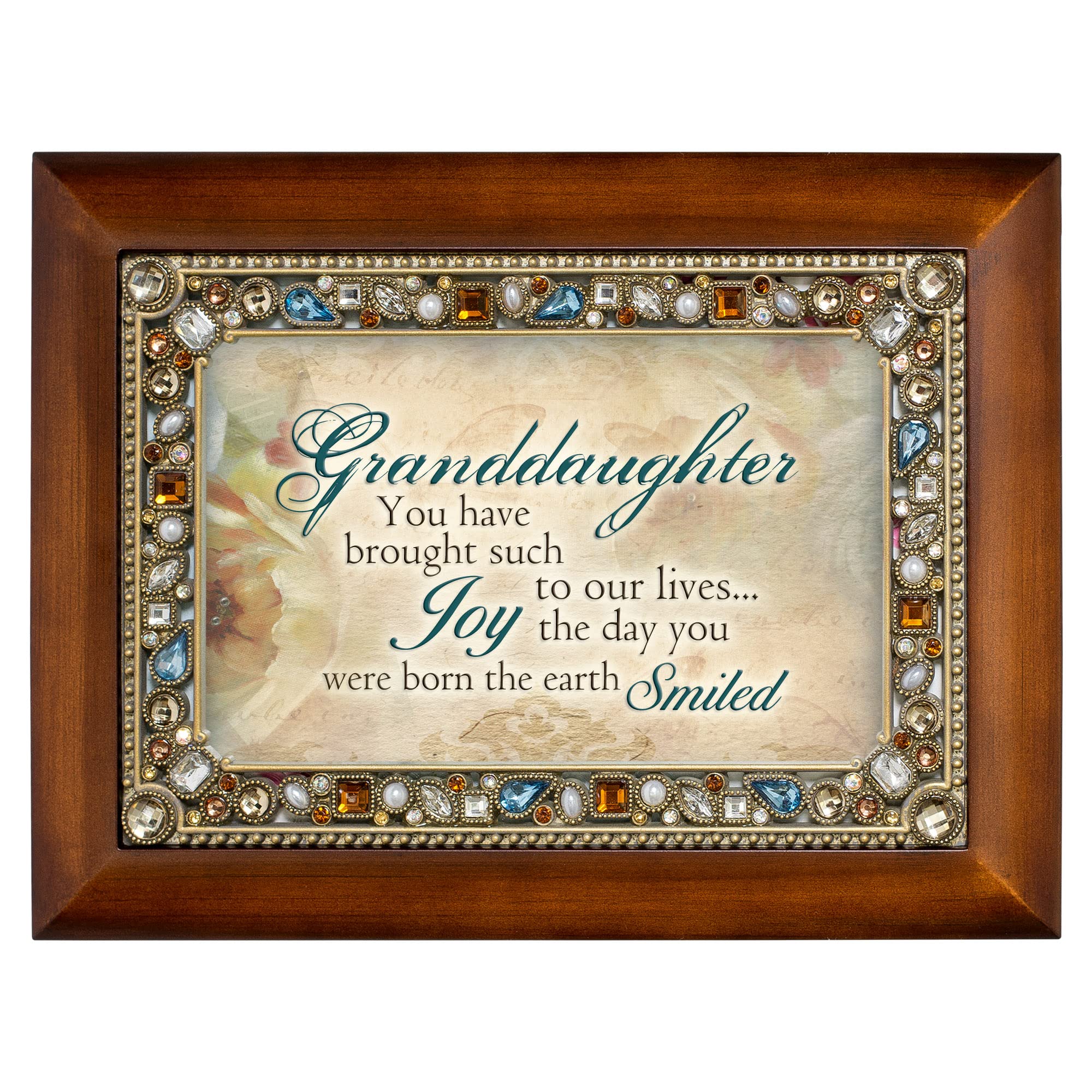 Enkelin Sie haben Solche Freude Edelsteinbesetztes Deckel Musical Musik Schmuck Box mit Dunkles Holz-Finish spielt What A Wonderful World