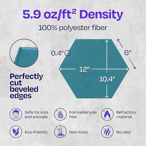 Miniatura 6 de Ekkogo Paneles acústicos, paquete de 12 paneles de pared insonorizados de 12 x 10.4 x 0.4 pulgadas, paneles de amortiguación de sonido de alta