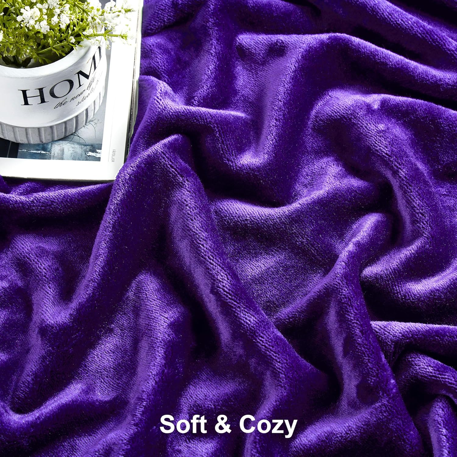 DREAMNINE Extra Large Soft Comfy Fluffy Fleece Bed Blanket King Size 90" x 108", Luxury Huge Decorative Fuzzy Blanket for Bedroom, Big Cozy Shaggy Warm Flannel Blankets for Winter Autumn Pet, Purple