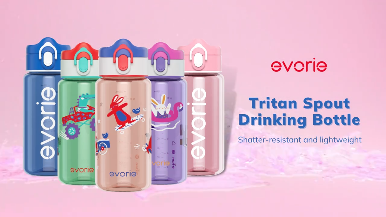 Evorie Kids Water Bottle 13oz - No Straw Tritan Bottle, Leak Proof Flip Top For School