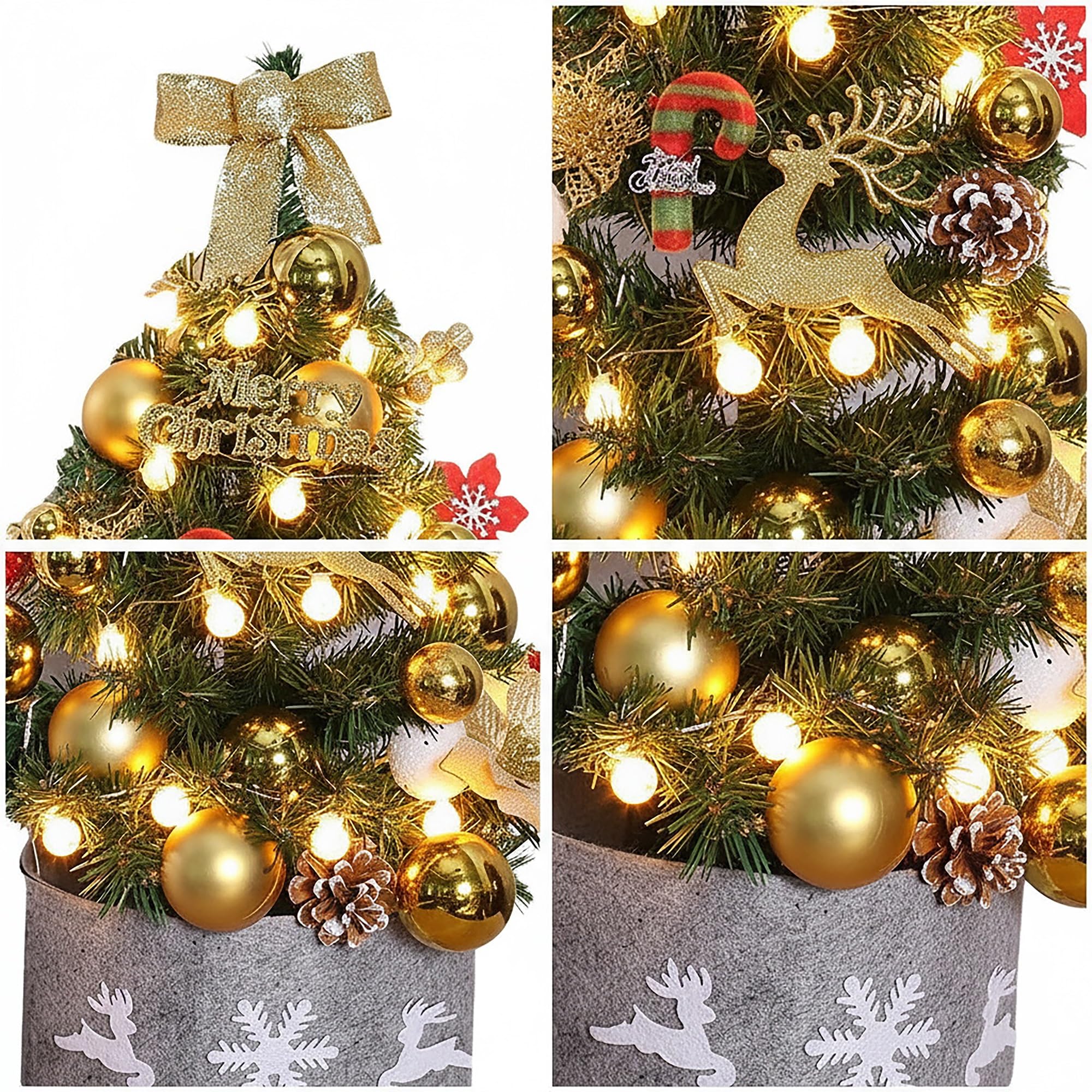 Mini Albero di Natale con Luci LED – Albero da Tavolo Oro o Rosso (30–90 cm)(Red,60CM)