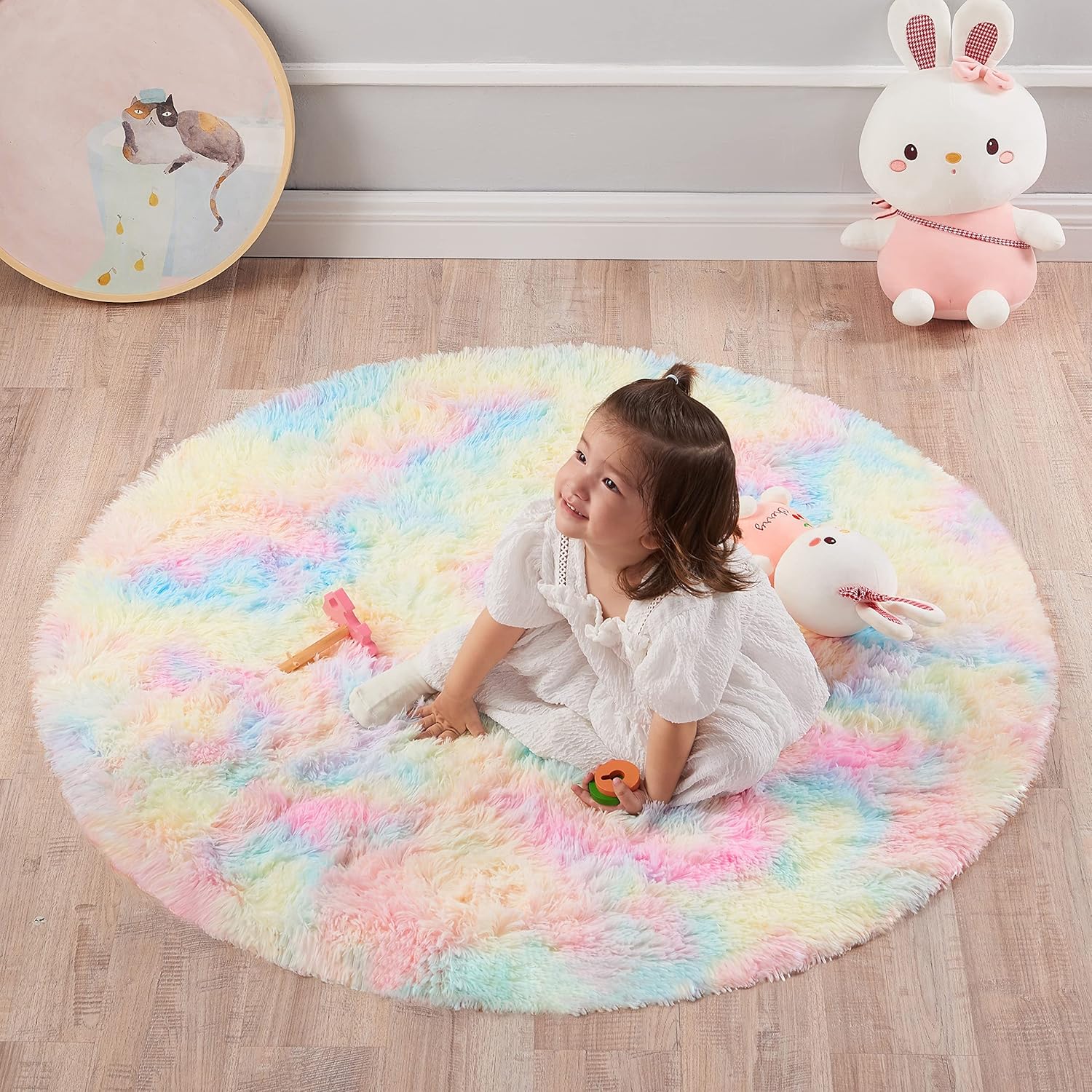 GKLUCKIN Soft Round Rugs, Fluffy 4ft Circle Rugs Cute